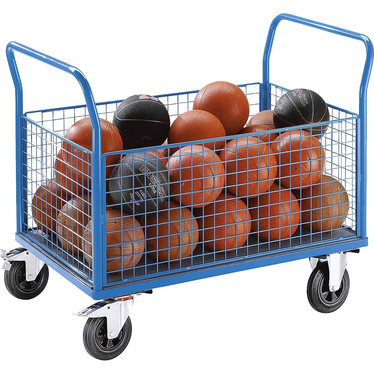 eurokraft pro | Plattformwagen | 4 hohe Gitterwände, LxB 1250 x 800 mm, Vollgummireifen