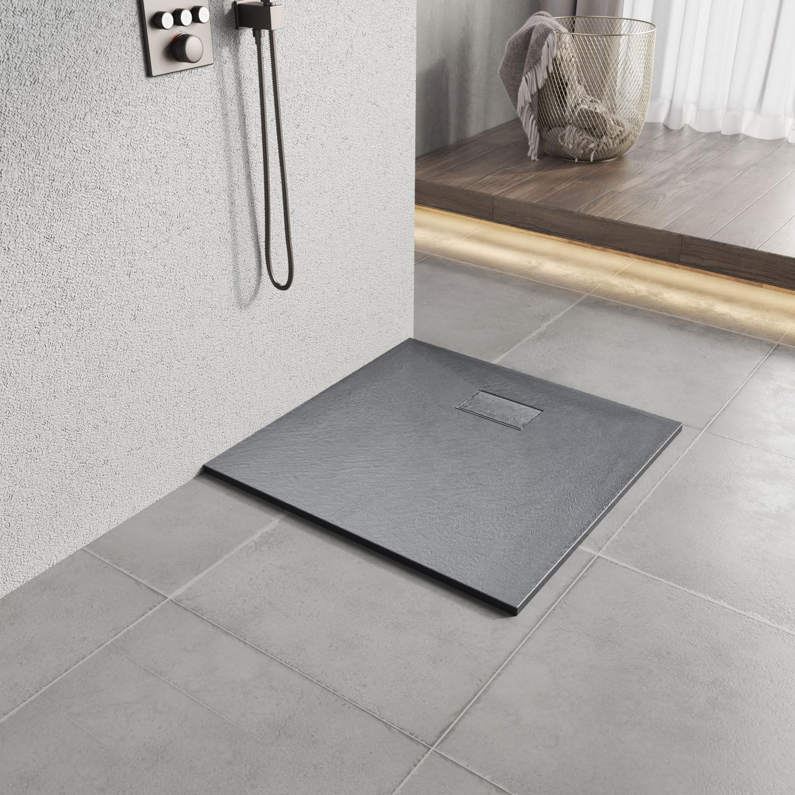Heilmetz Receveur de douche SMC 80 x 80 cm extra plat 2,6 cm Noir
