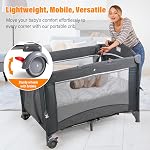 5 en 1 Lit bébé,Crèche-bébé,Cris de lit avec matelas,Joueur pliable pour bébé,Javier de voyage portable pour bébé bébé nouveau-né (Grey)