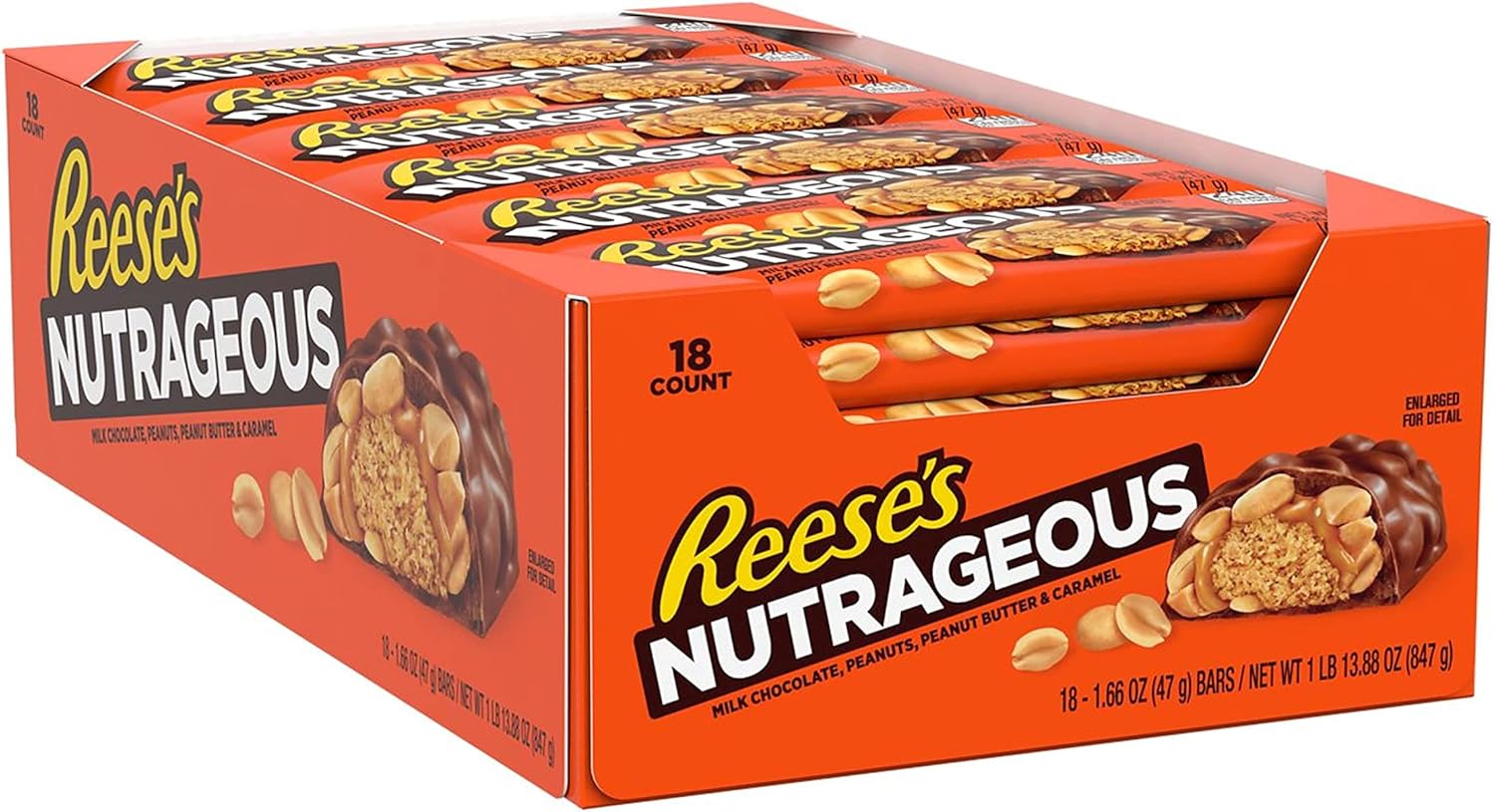 Reese's Nutrageous Chocolate Peanut Butter Candy Bar 47 g (Pack of 18