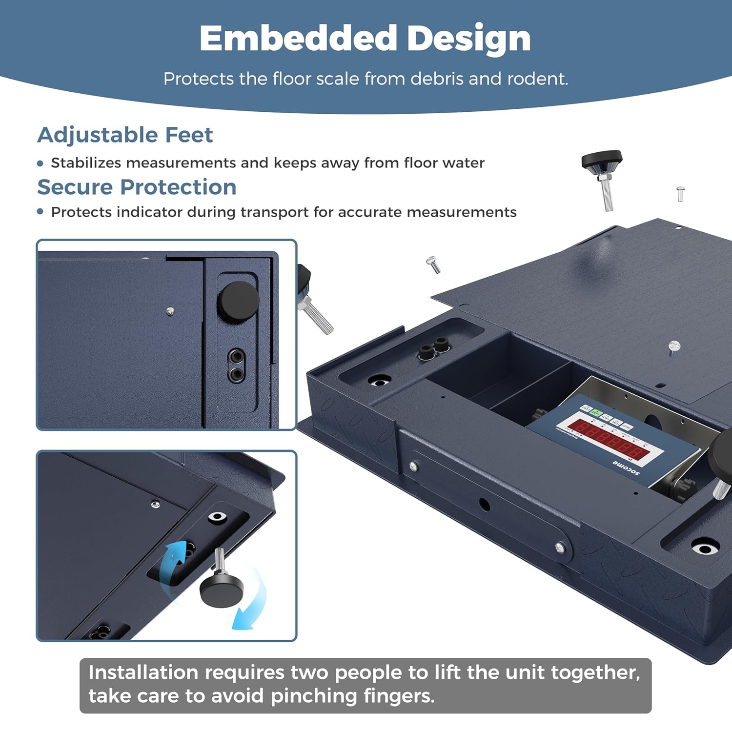 24"x24" Heavy-Duty Floor Scale, Precision Pallet Weighing with Digital Indicator for Warehouse Shipping (2500 lb x 0.5 lb), Navy