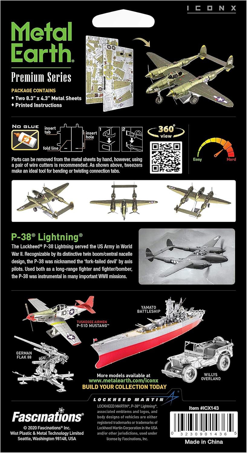 Metal Earth Fascinations Premium Series P-38 Lightning 3D Metal Model Kit