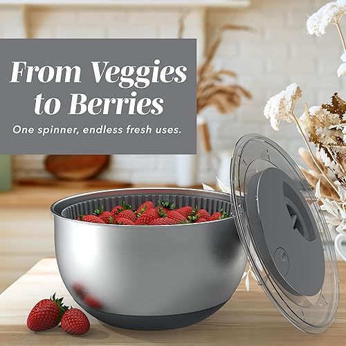 Miniatura 2 de COOK WITH COLOR Lavadora de lechugas y secadora de verduras para una fácil preparación de ensaladas, base antideslizante con mango de tracción,