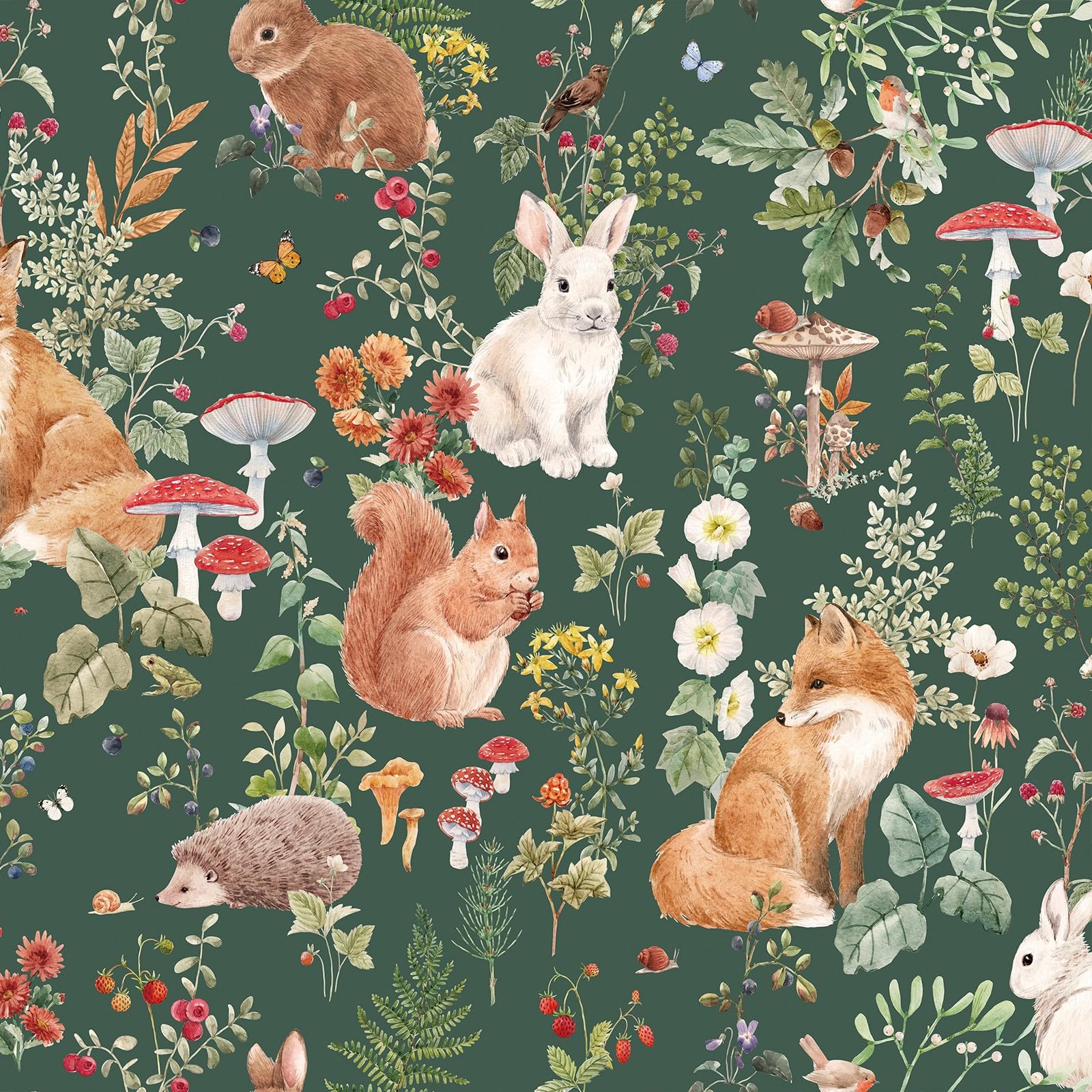 FunStick 44.5CM×9M Papel Pintado Autoadhesivo Botanico Verde Papel Pintado Pared Bosque Naturaleza Vintage Vinilo Adhesivo Muebles Flores Armario Impermeable Vinilo Adhesivo Pared Bosque Verde Salón