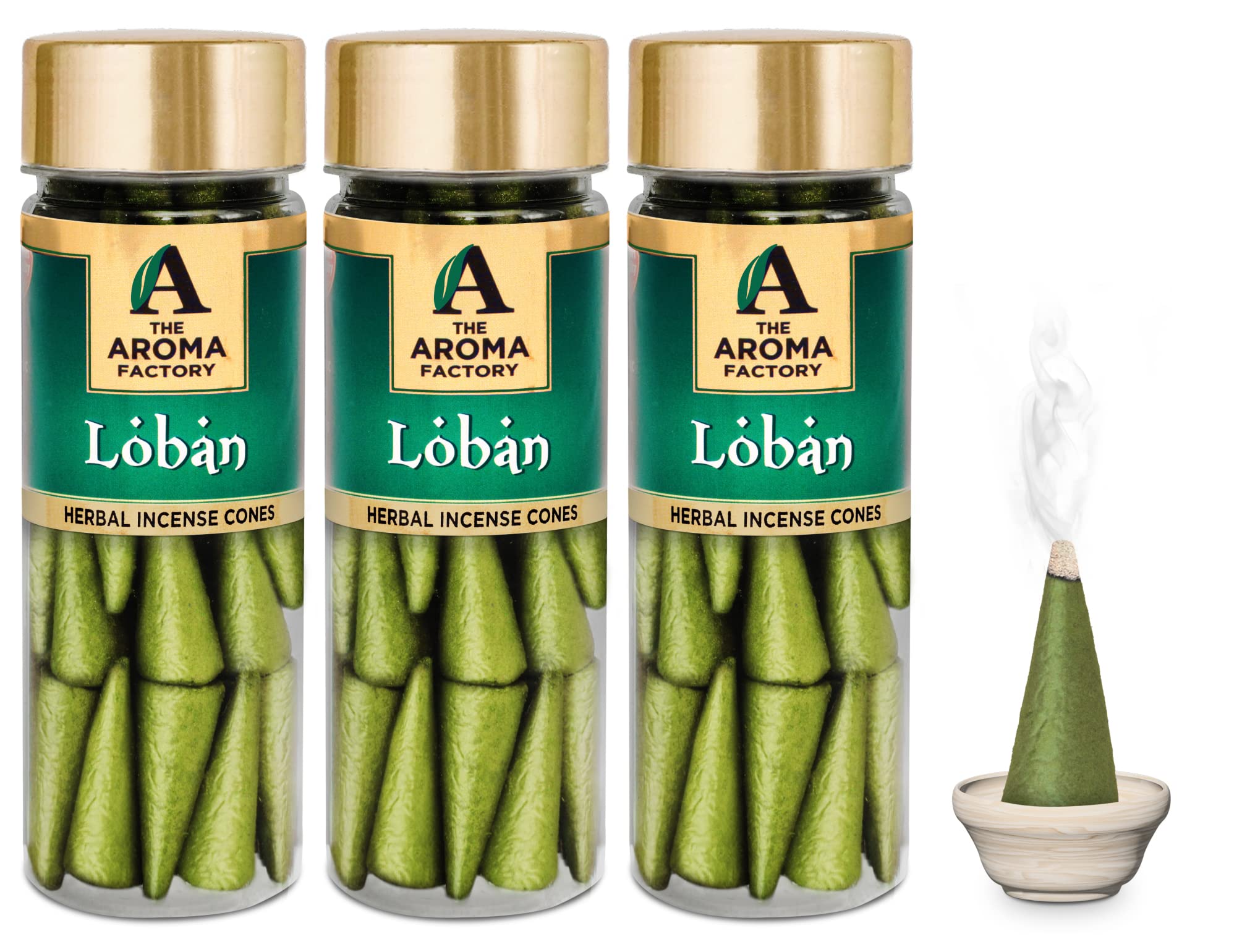 The Aroma Factory Loban Incense Cones – Pack of 3 Bottles with 30 Cones Each, 100% Natural & Pure Herbs, Non-Toxic, Zero Charcoal, No Black Smoke, Infused with Essential Oils for Home & Meditation