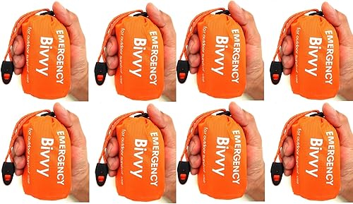 Paquete de 8 sacos de dormir térmicos de emergencia, manta de supervivencia con silbato, impermeable, ligera, de supervivencia, para refugio, para