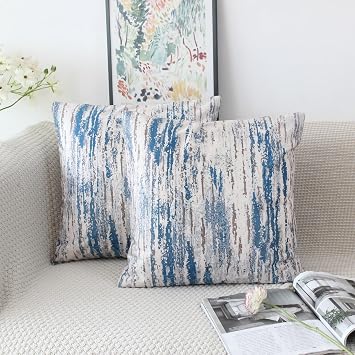 NIULAA Velvet Blue Cushion Covers 40cm x 40cm Double Sided Vintage Cushion Cover 16x16 Set of 2 Soft Art Deco Pillow Cases Abstract Decorative Pillows for Bed Sofa Living Room