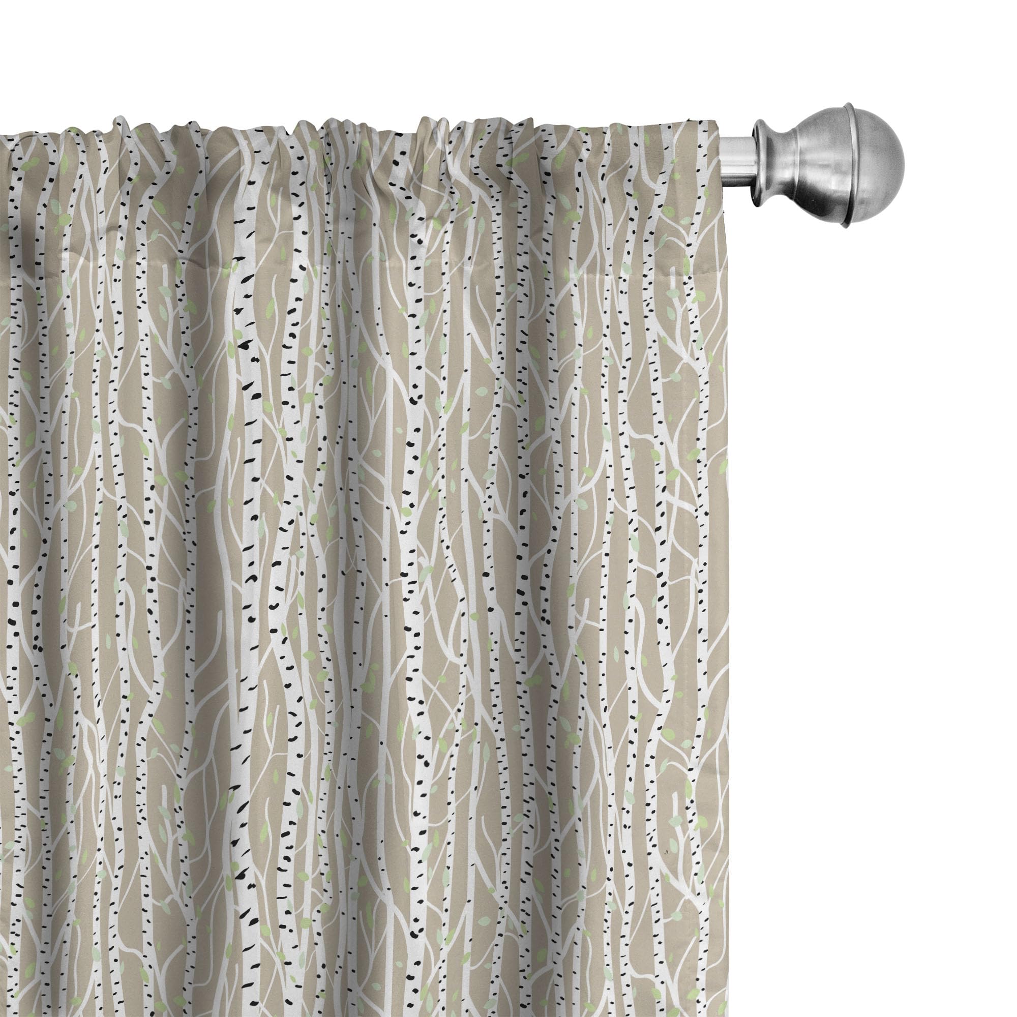 Ambesonne Birch Tree Curtains 2 Panel Set, Forest Fresh Foliage Nature Abstract Tree Trunks with Black Spots, Lightweight Window Treatment Living Room Bedroom Decor, 56" x 84", Tan Pale Green Black