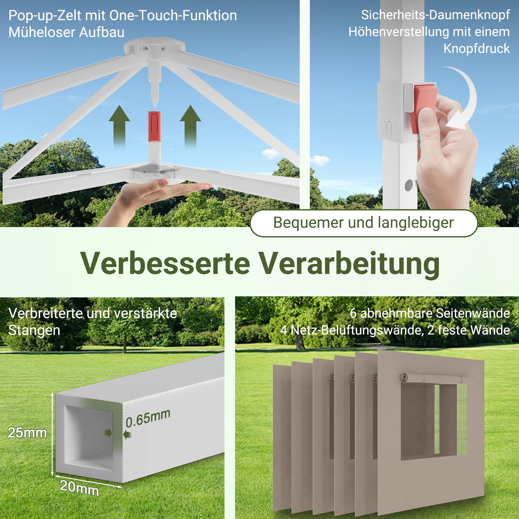 JUMMICO Pop Up Faltpavillon, 3 x 6 m Pavillon mit Netzfenstern zur Belüftung, UV-Schutz 50+, mit 4 Seitenwänden, wasserdicht stabil Winterfest，Faltbar Partyzelt Gartenzelt Gartenpavillon, Beige
