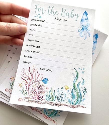 Miniatura 2 de Consejos para baby shower, animales marinos (paquete de 40) Deseos de invitados para bebé, niño y niña, género neutro, tema de vida oceánica,