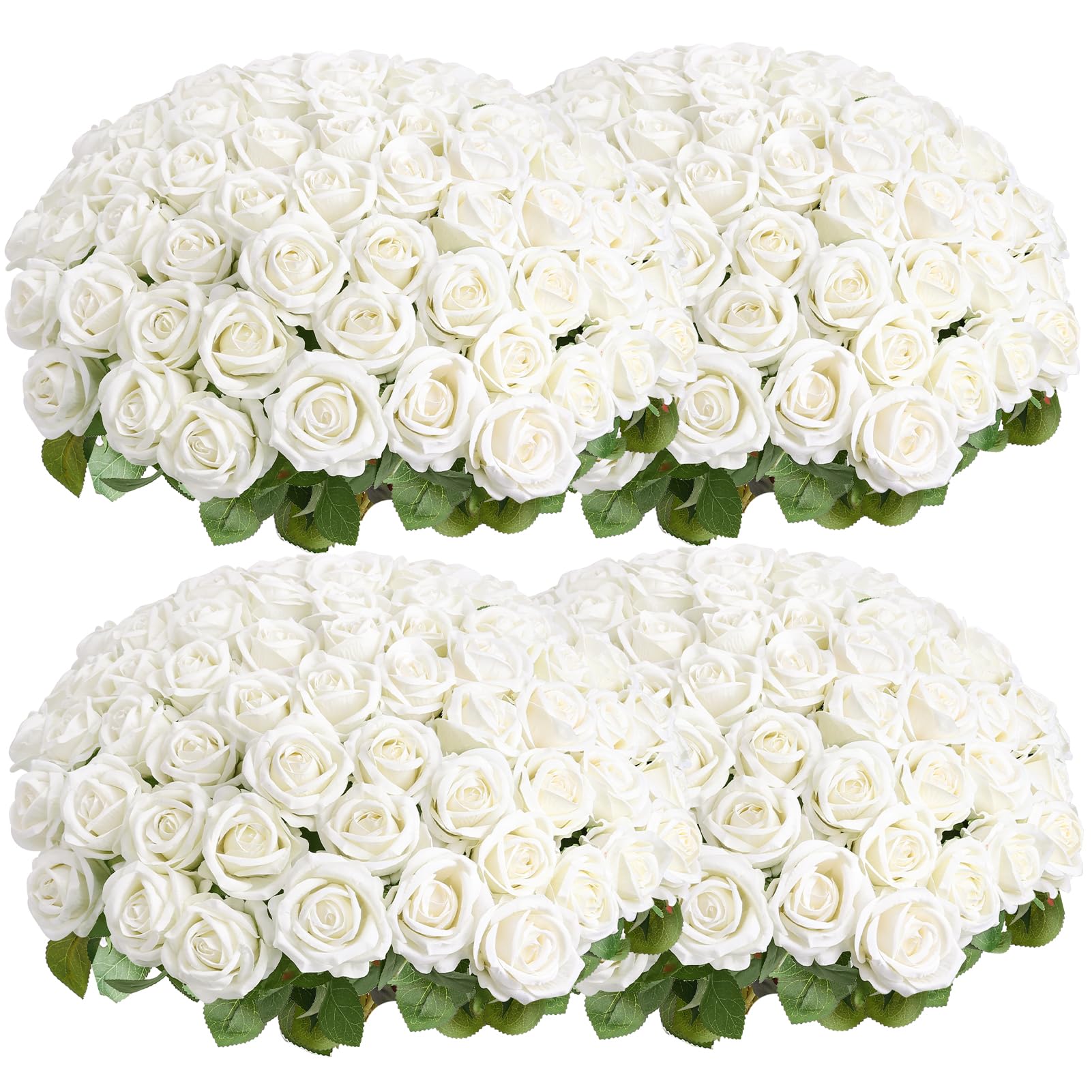 Auihiay 104pcs Roses Artificial Flower - Realistic White Fake Roses for Wedding Centerpieces, Table Decor, Valentine's Day, Mother's Day, and Home