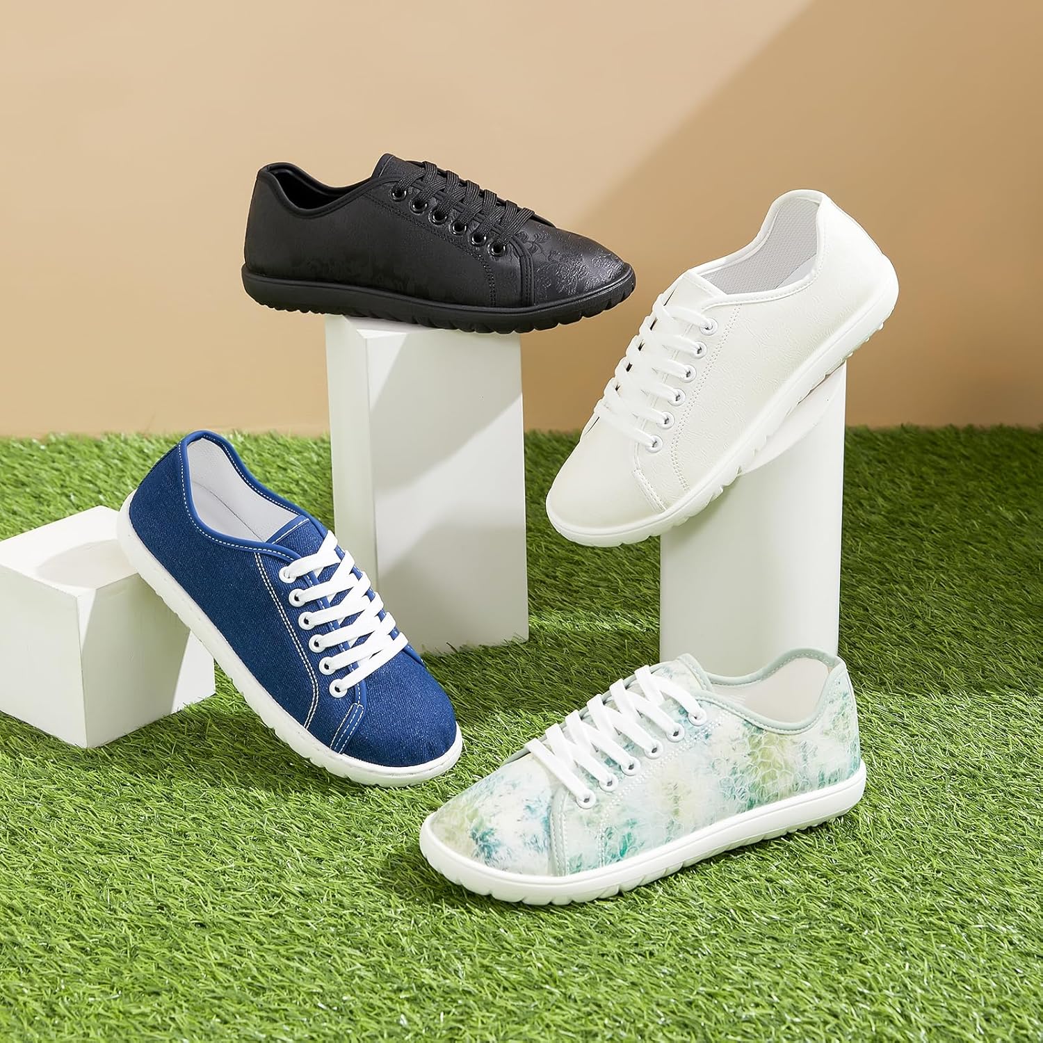 TUOPIN Women's Low Top Tennis Shoes -Black Synthetic Leather Shoes,Classic Lace-Up Denim Canvas Sneakers for Casual Walking - Image 6