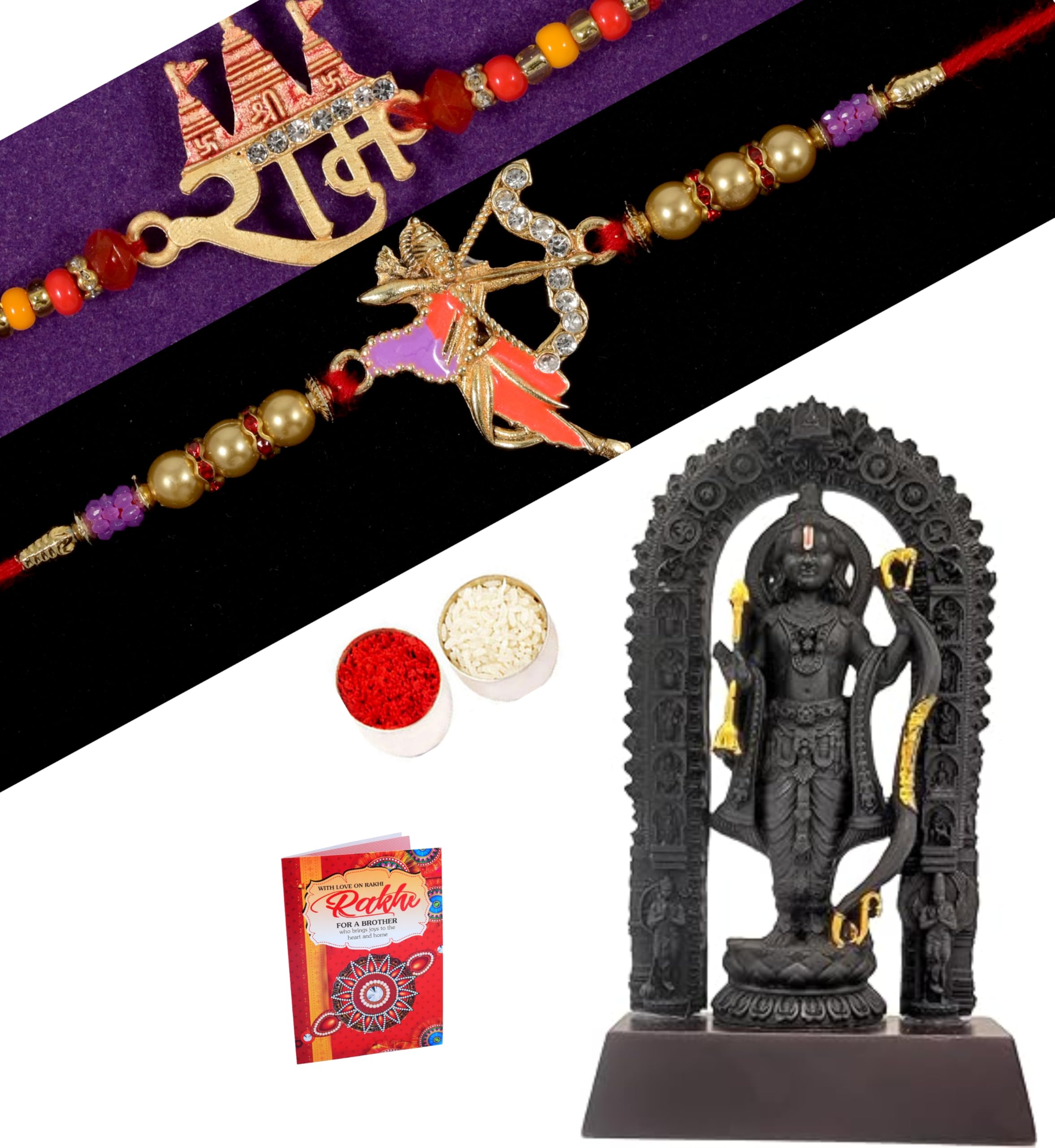 MANTOUSS Mens Rakhi Gift For Brother/Rakhi For Brother With Gift/Rakhi For Brother Set Of 2-Set Of 2 Kundan Rakhi For Brother+Showpiece Figurine+Roli Chawal Combo Set+Rakhi Greeting Card (B0D8TWZGJD) Amazon Price History, Amazon Price Tracker