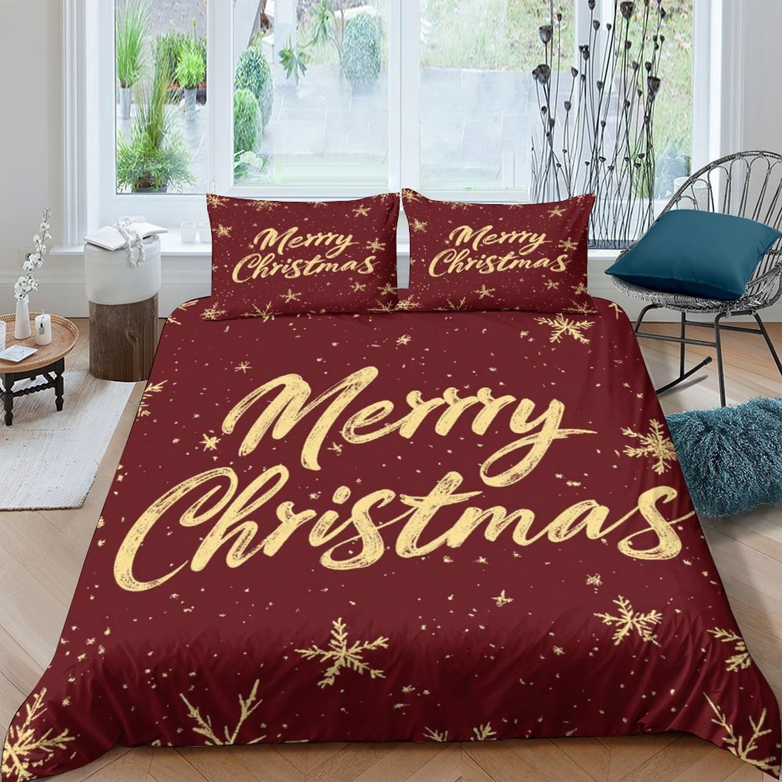 Ctjqhvkz Style-4 3D Printed Merry Christmas Fitted Sheet Microfiber Red Snowflake Bed Cover For Bedroom Guest Room Mattress Protection Decor Single（135X200cm）