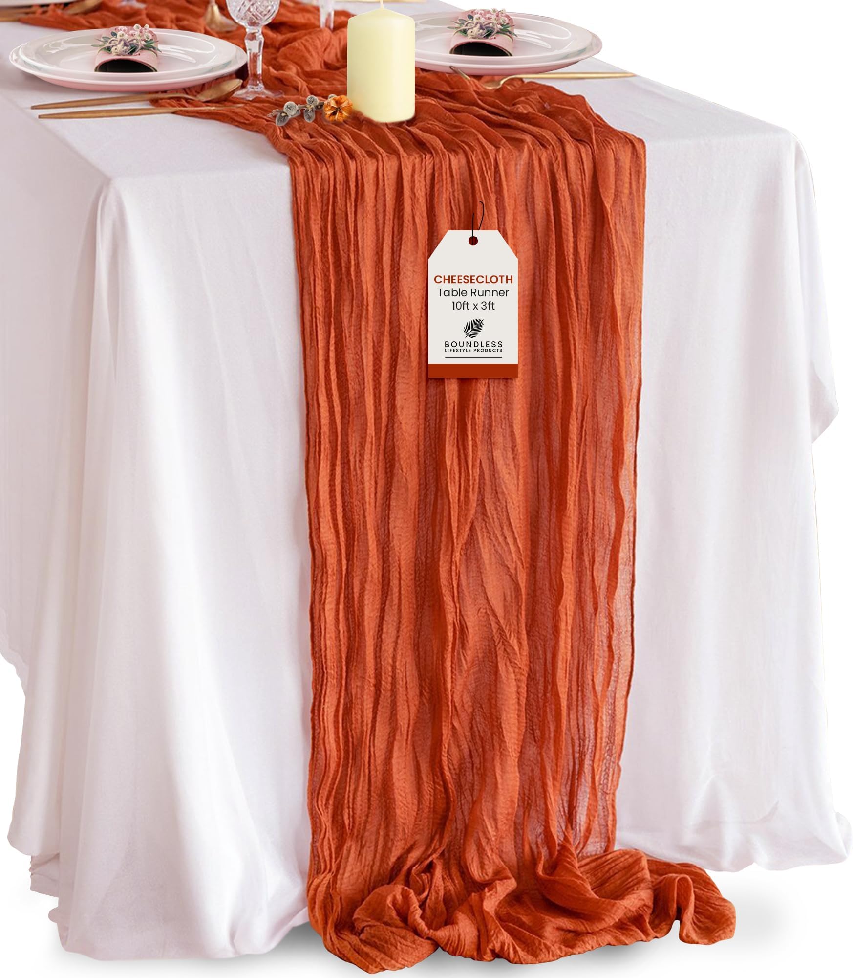 Boundless Lifestyle Table Runner Terra Cotta Cheesecloth 10ft x 3ft for Bridal Shower Decoration Gauze Rustic Table Runner for Wedding Party Engagement Baby Shower Boho Centerpiece Decor 1 Pack