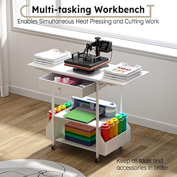 Crafit Foldable Heat Press Table, Hold 36 Vinyl Rolls, Large with Wheels