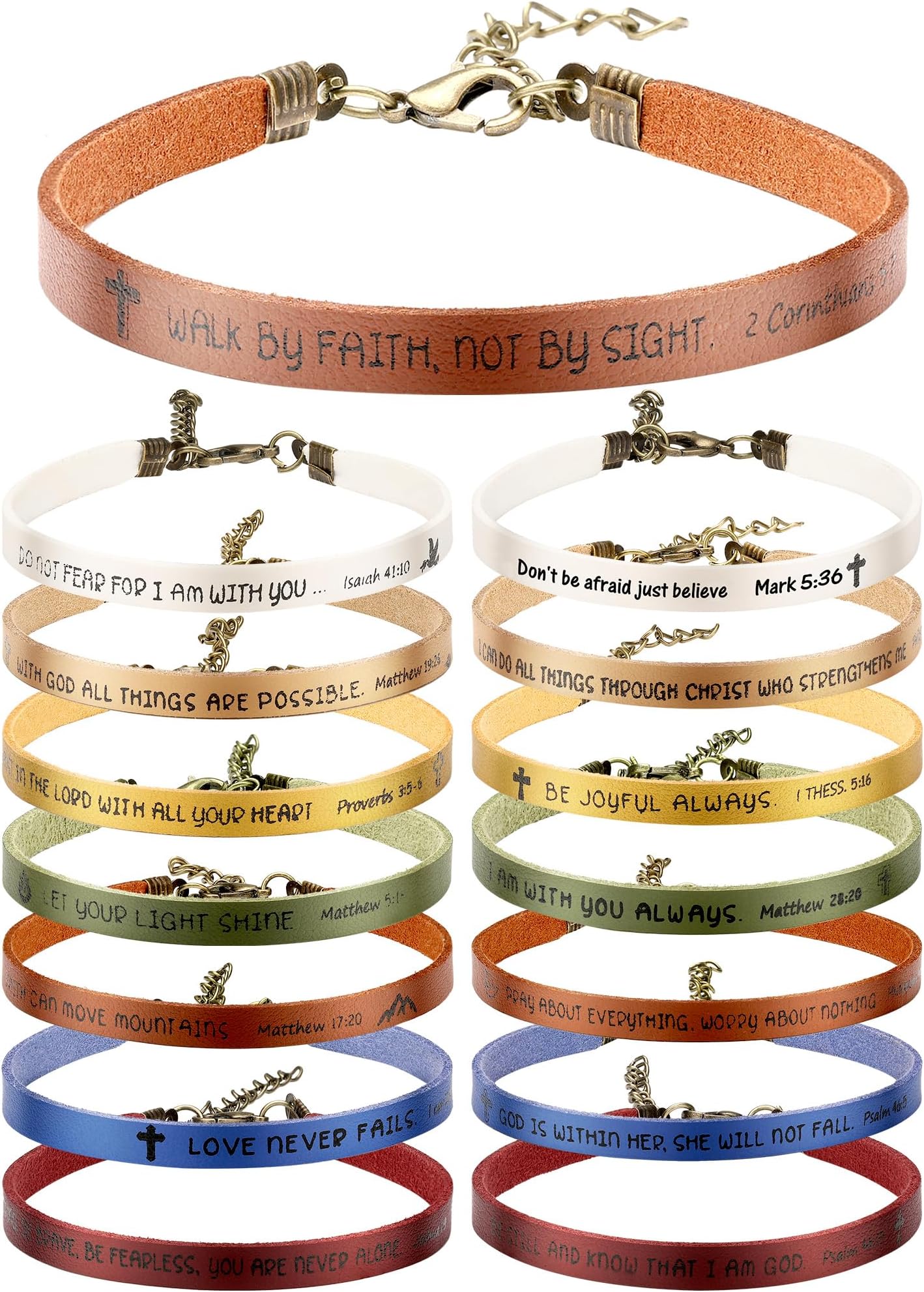 15 Pcs Christian Bracelets for Women Men Inspirational Leather Bible Verse Bracelets God Faith Scripture Friendship Bracelets