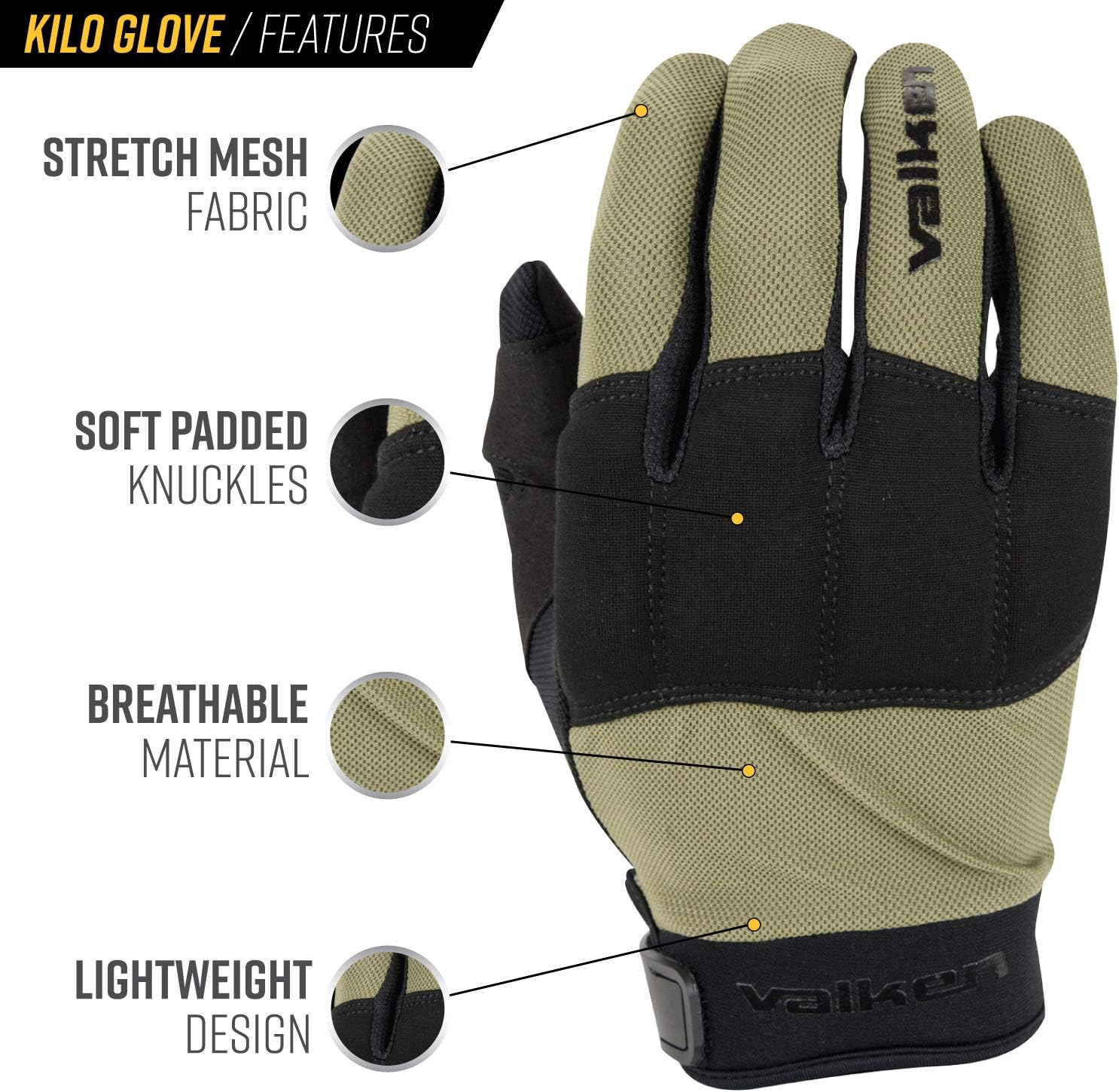 Valken Kilo Padded Knuckle Gloves - Olive - Medium