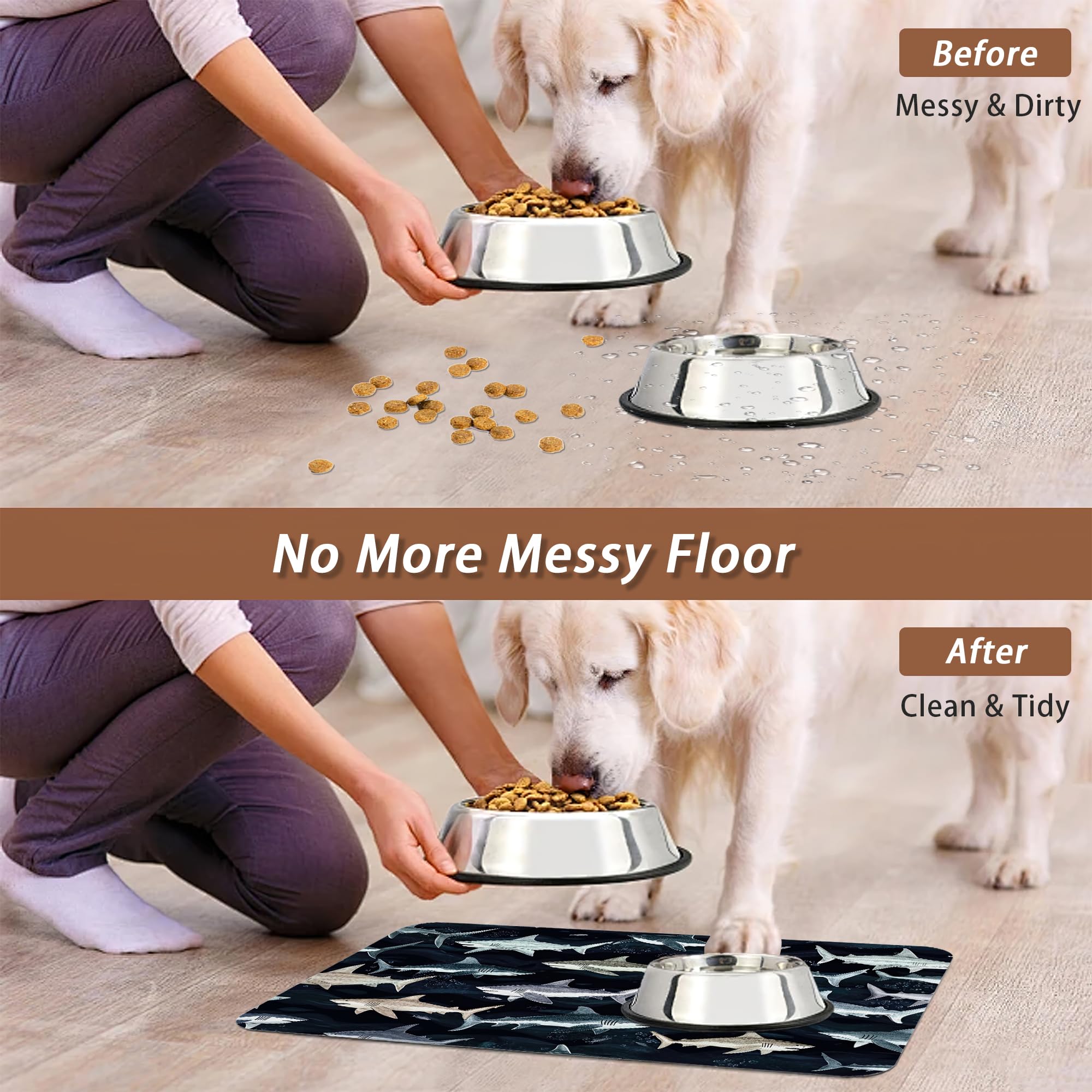 Tapete de comida para perros y gatos, tapete absorbente para alimentación de mascotas con respaldo de goma, mantel individual antideslizante para cuenco de agua, suministros de accesorios para