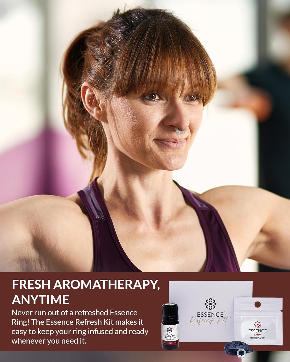 Essence Wearable Aromatherapy Nasal Diffuser – Coffee Essential Oil Nose Ring Silicone Inhaler for Stress & Mood Support - Made in USA & Travel-Friendly - Image 2