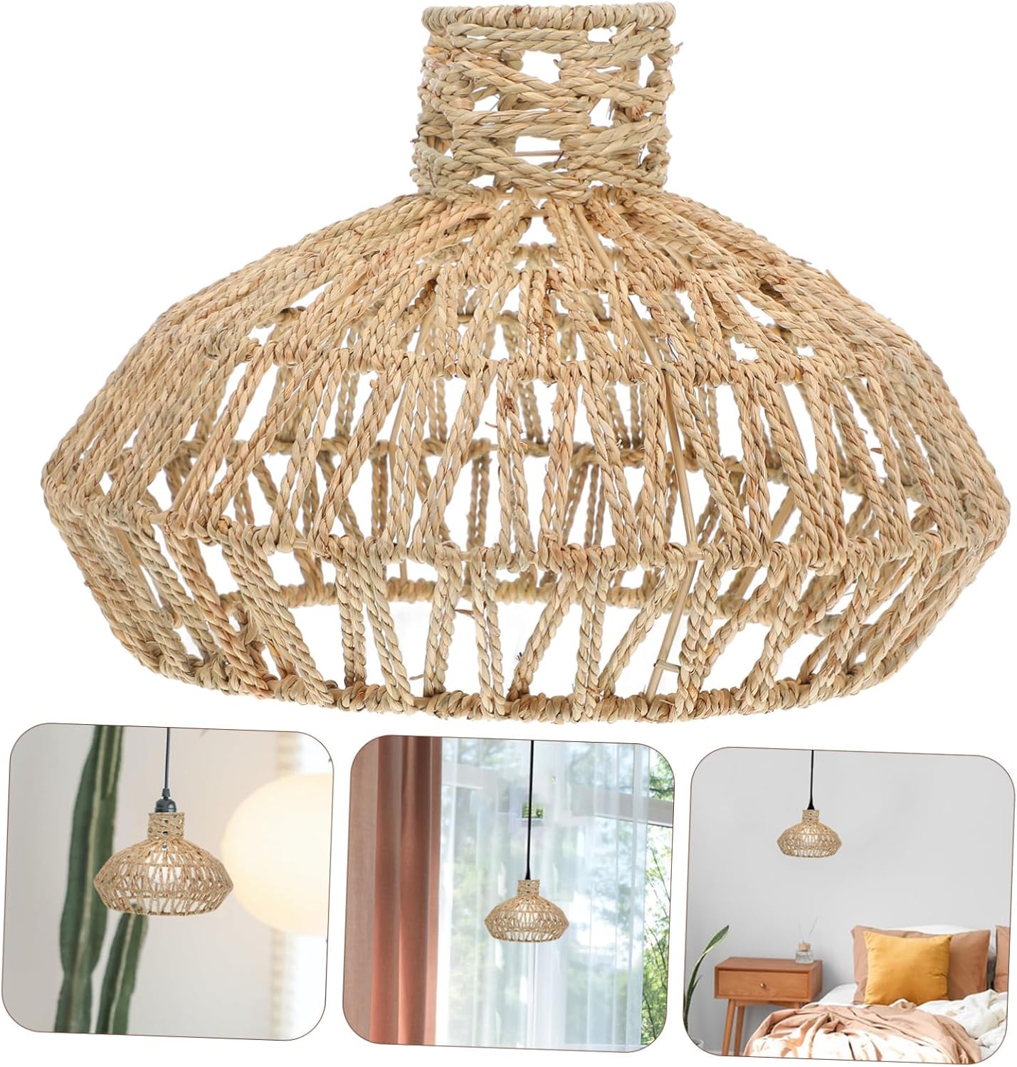 Straw Rope Woven Lampshade Rustic Light Cover for Ceiling Pendant Fixtures for Bedrooms Cafes and Unique Woven Design for Warm Illumination