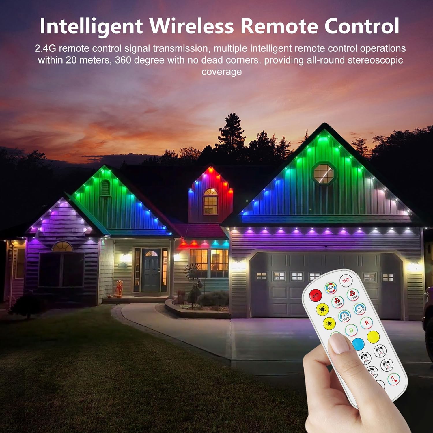 ASLONG Permanent Outdoor Lights with App & Remote, 100ft Smart Eaves Lights with RGBW LEDs, Endless Light Colors, Daily and Accent Lighting, IP67 Waterproof for Halloween, Christmas, Holiday, Party