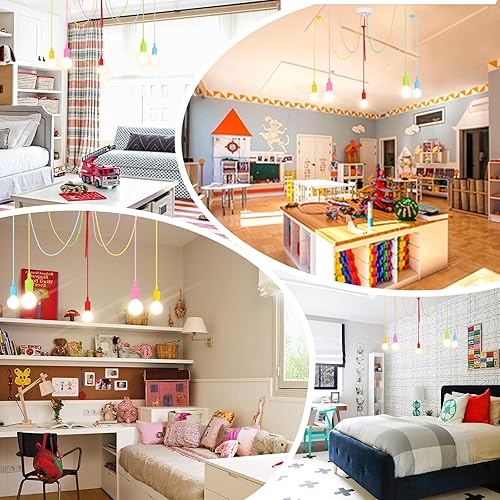 Miniatura 6 de Ymlii Lámpara colgante colorida de araña, lámpara de araña divertida para niños, lámpara de techo ajustable para habitación de niñas y niños, sala