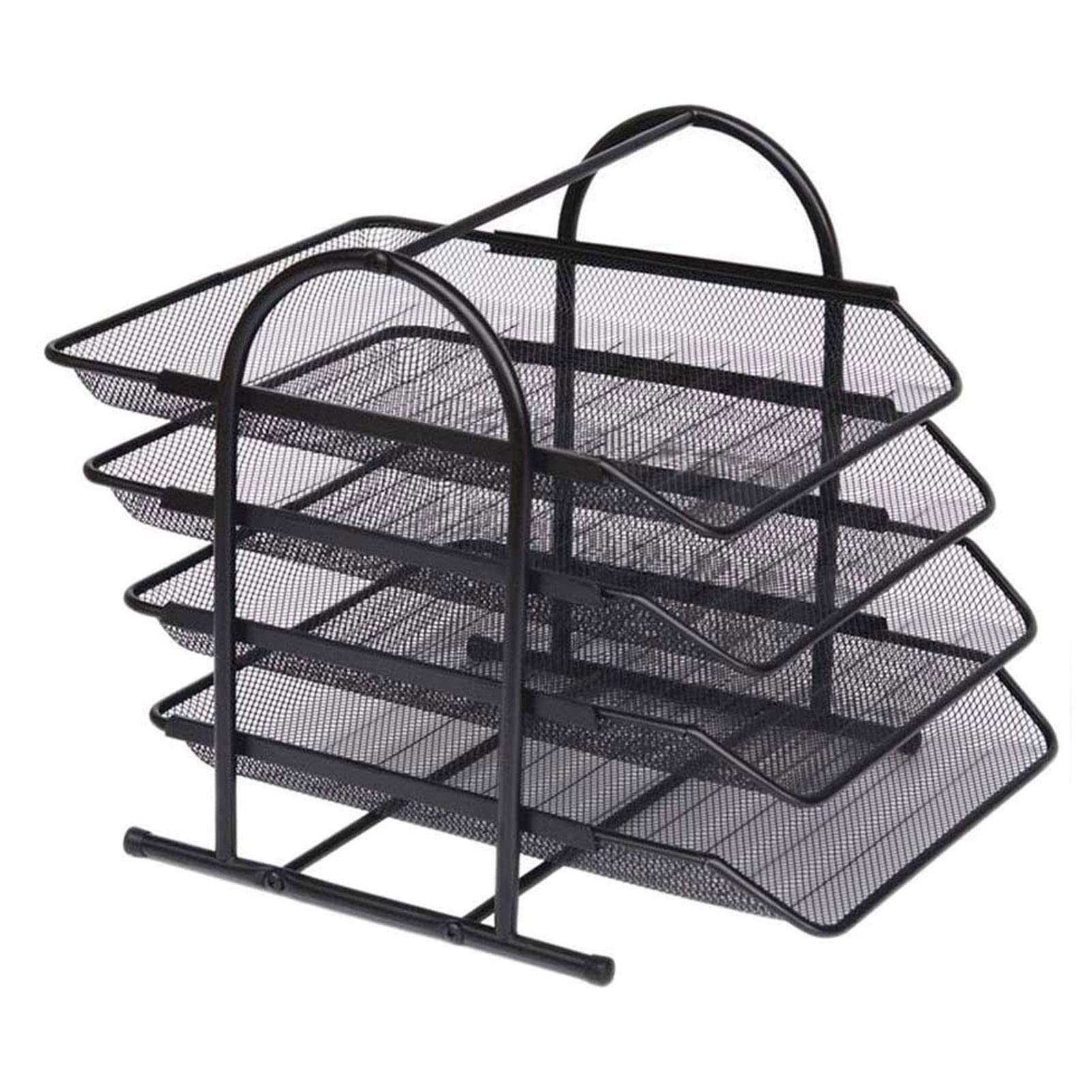 Revistero, archivador, soporte para carpetas de revistas, archivador de escritorio, metal, malla de hierro, archivador, bandeja de 4 capas, papel A4, tamaño carta, revistero para el hogar, caja d