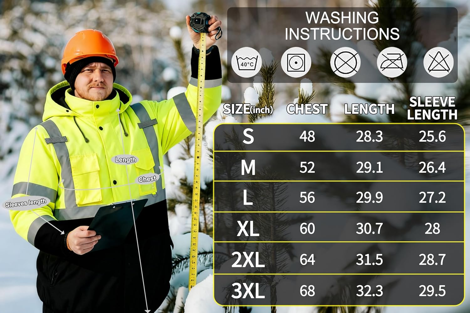 FATONE Hi Vis Jackets for Men Reflective Safety, Construction Worker Winter Coat Waterproof with Black Bottom ANSI/ISEA, Lime 3XL - Image 7