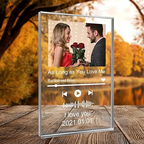 Miniatura 6 de Placa de canción acrílica personalizada, placas de fotos musicales personalizadas, marco de fotos escaneable, cubierta de álbum de código QR de