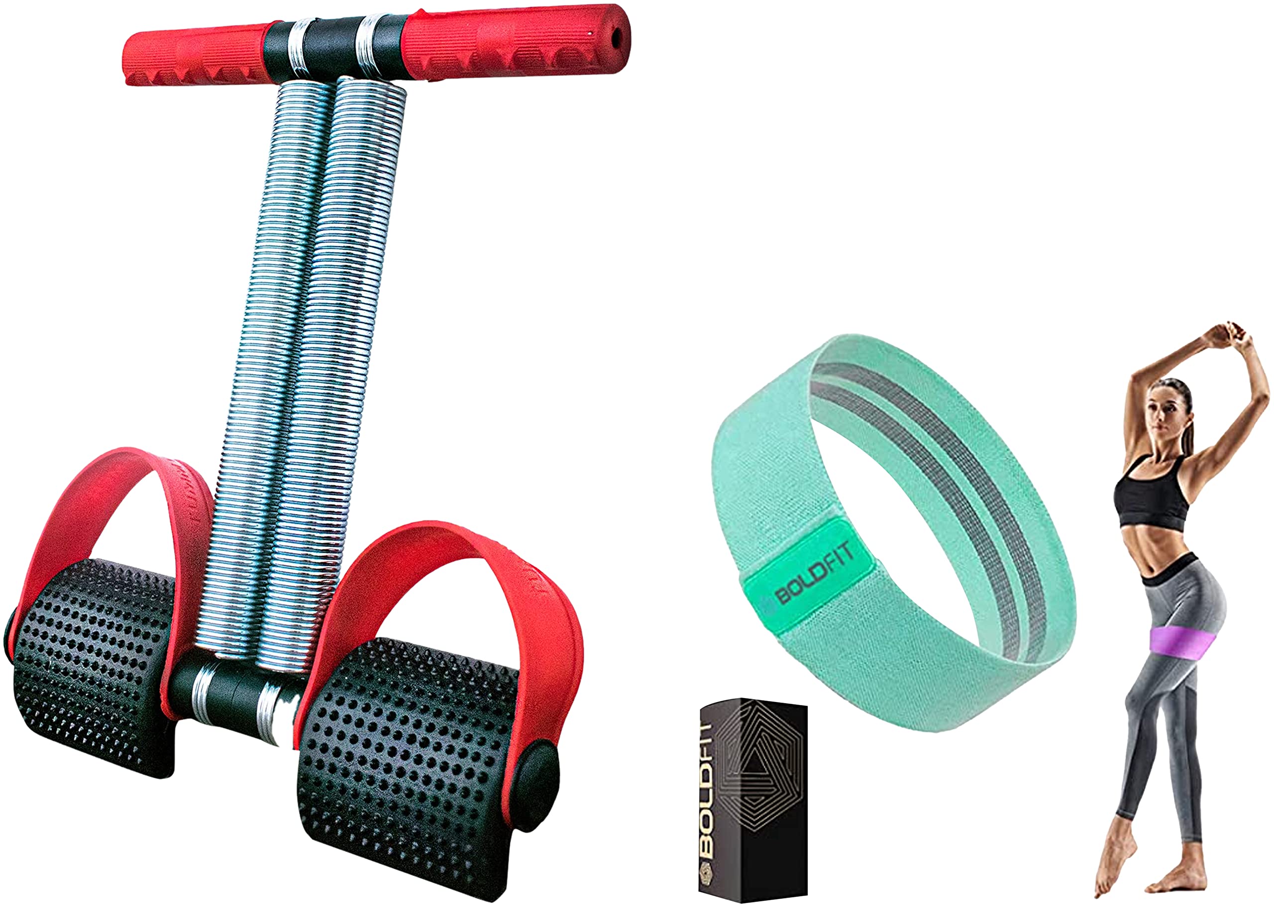 Boldfit Spring Tummy Trimmer for Men & Women & Boldfit Fabric Resistance Band (Green (Light))-image-6