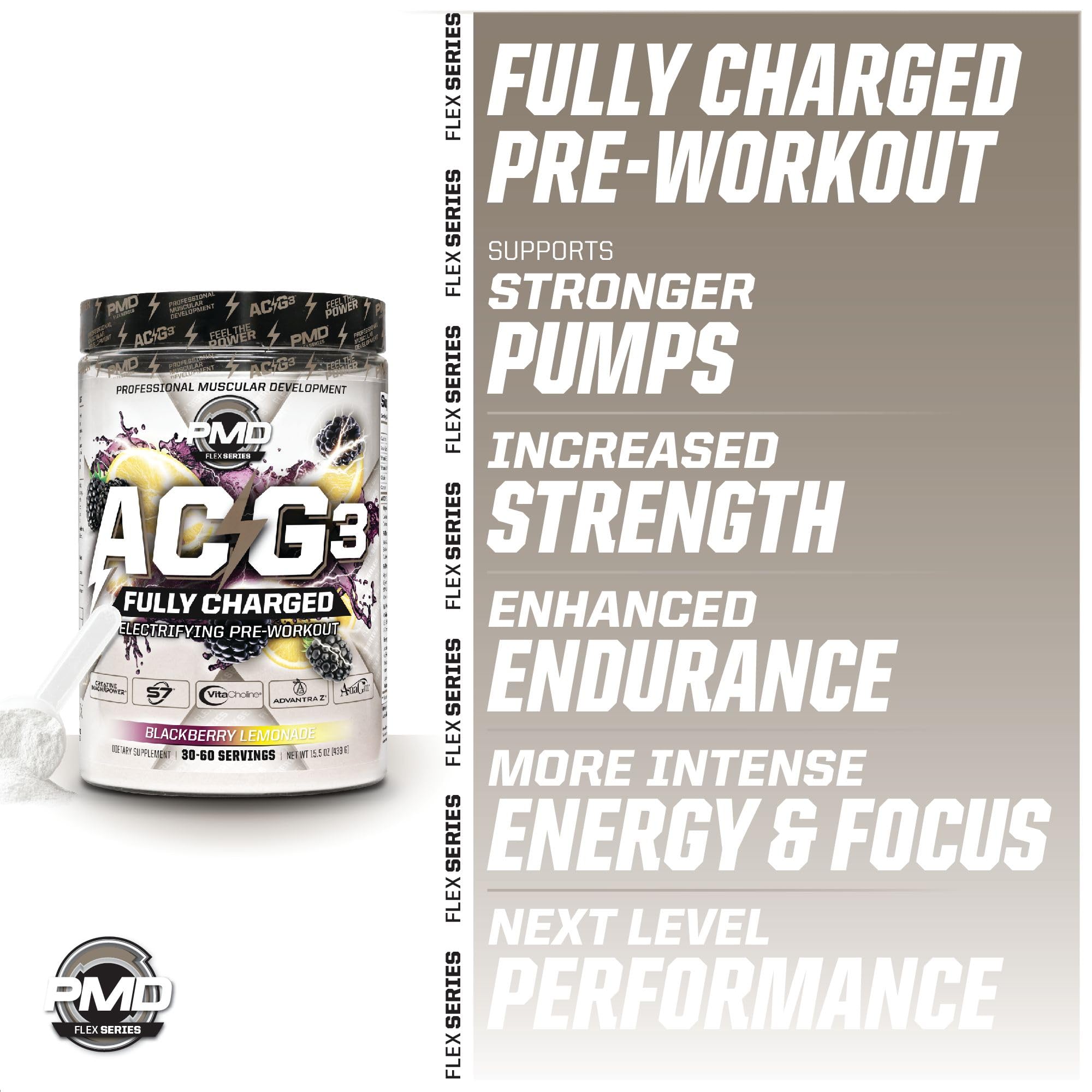 PMD Sports ACG3 Fully Charged - Electrifying Pre Workout Powder - High Energy & Pump Pre Workout for Men and Women to Maximize Focus, Endurance & Performance - BlackBerry Lemonade (30-60 Servings) — Amazon image 5