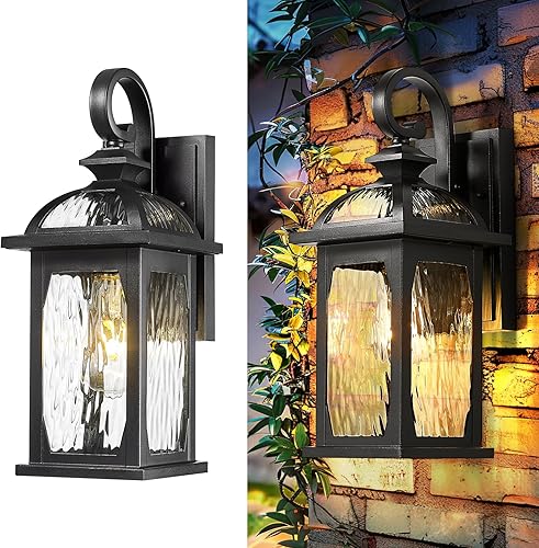 zeyu ZD100B BK-WP - Luces de pared para exteriores de 15 pulgadas, para patio al aire libre, porche de jardín, aluminio fundido a presión con vidrio
