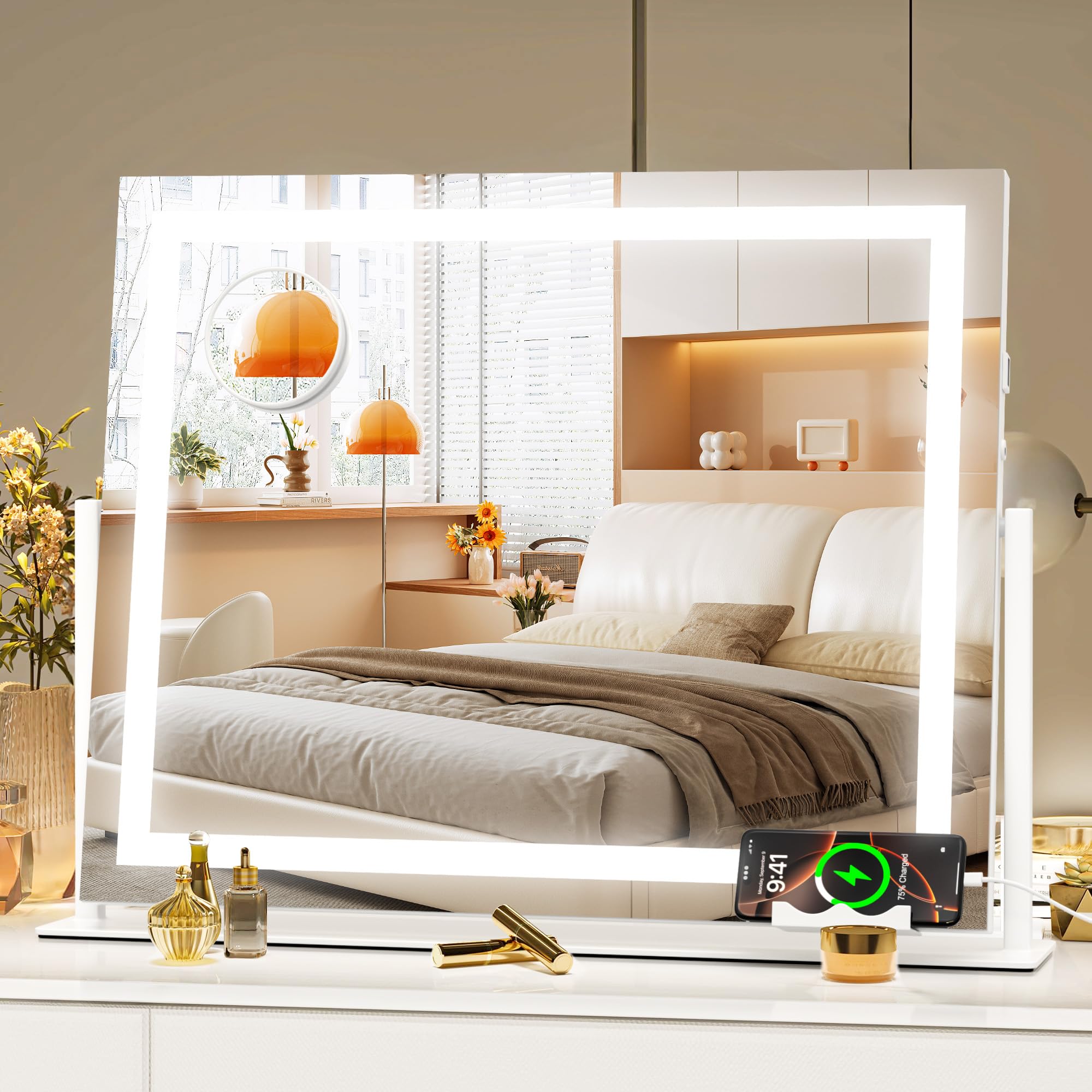 Saliwa Espejo de tocador con luces, espejo de maquillaje iluminado con 3 modos, espejo de aumento 10X, brillo continuo, rotación de 360°, regalos de Navidad y San Valentín para mujeres, hija, mamá