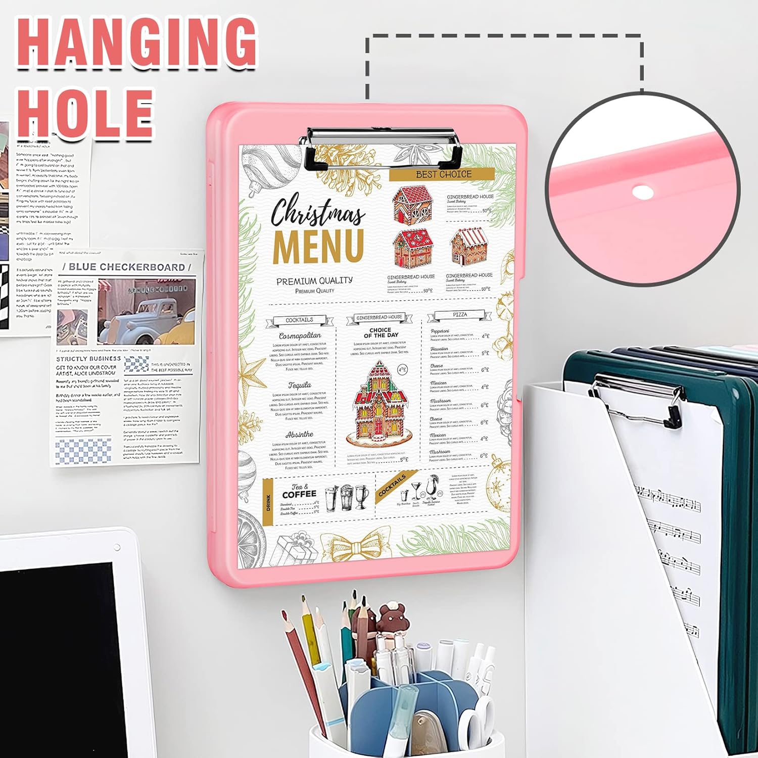 ANZNKU Clipboard with Storage 13x9.6in Storage Clipboard Heavy Duty, Plastic Clip Board with Side Opening, Nursing Clipboards Foldable, Letter Size Smooth Writing for Work, Study(Light Pink)