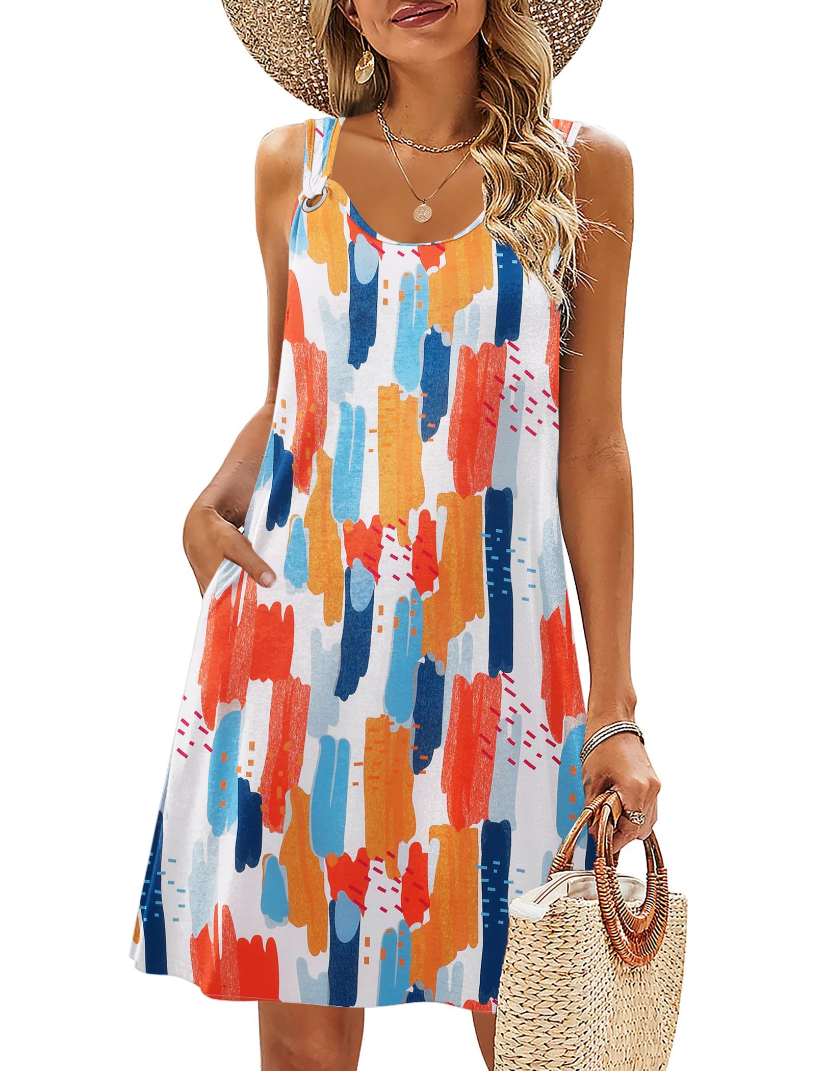 Zeagoo Summer Dresses for Women Boho Beach Dress Sleeveless Sundresses with Pockets Casual Loose Tank Tshirt Sun Dress