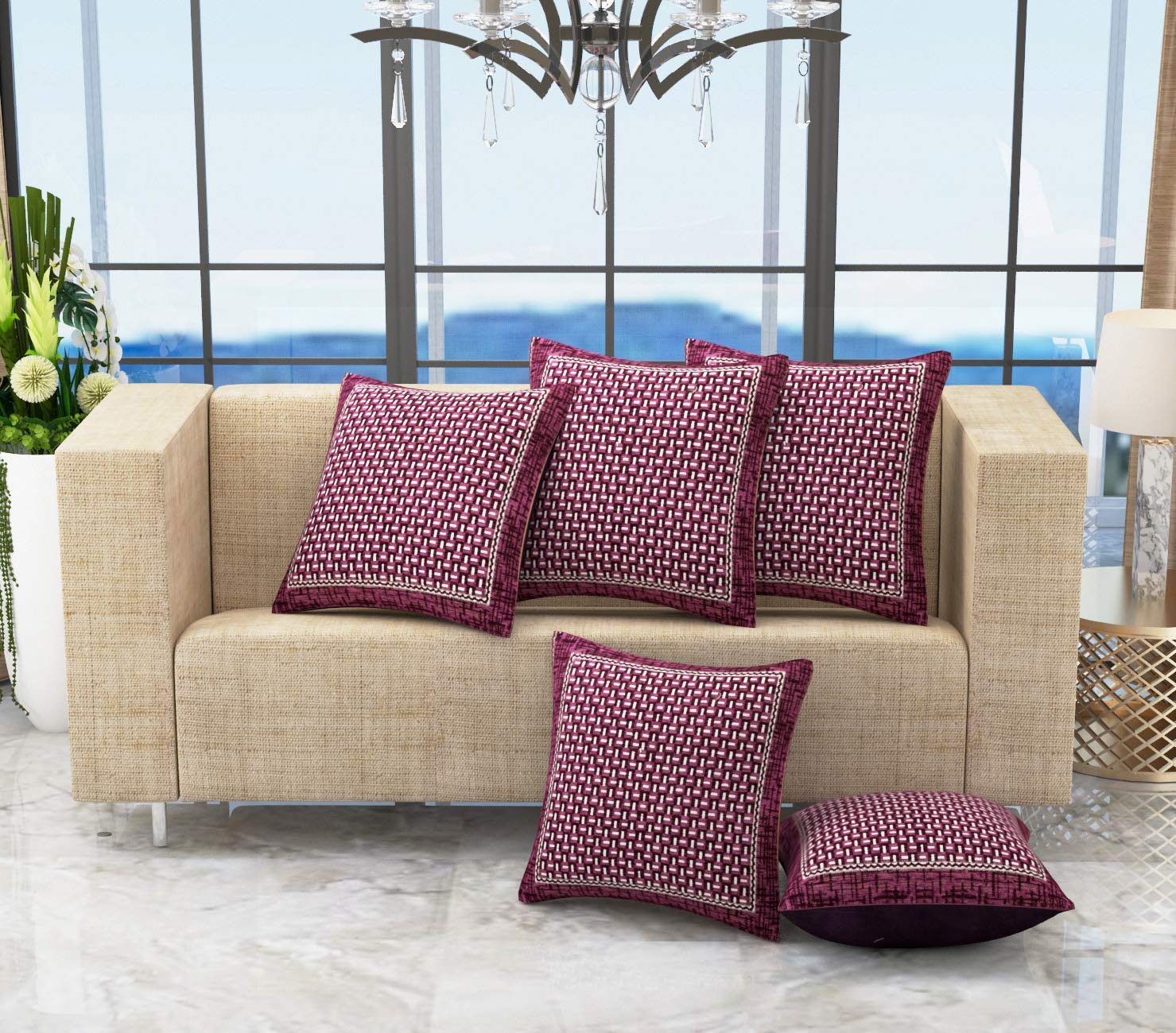 Elohim Luxurious Chenille Cushion Cover, 16x16 inches (Pack of 5) (Purple)