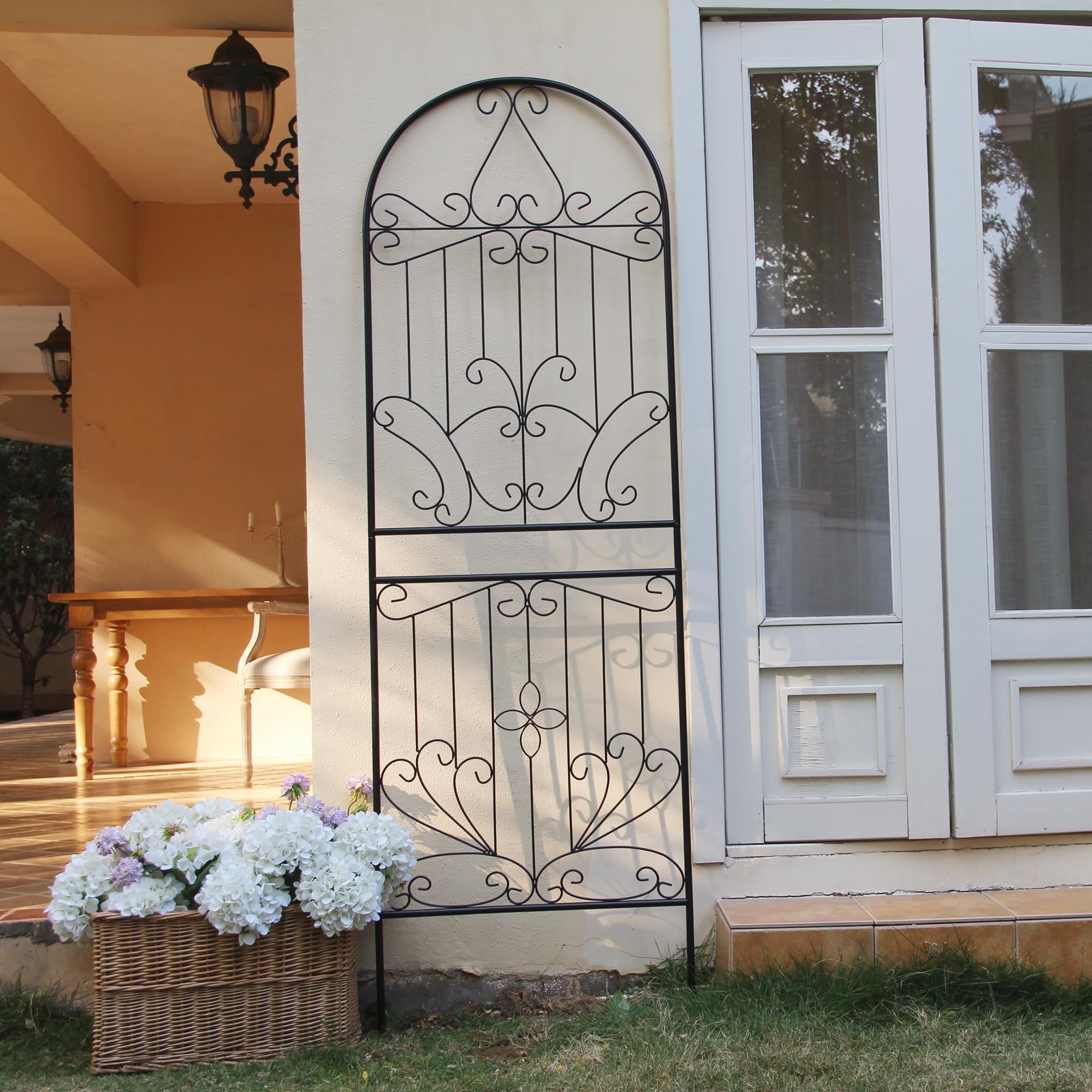 SCENDOR Metal Trellis 82.7" H x 26.7" W Powder-Coated Black Attractive Plant Support Trellis Stylish Addition Lattice Outdoor Yard Décor Roses Vine Ivy Clematis Trellises Black 1 Pack