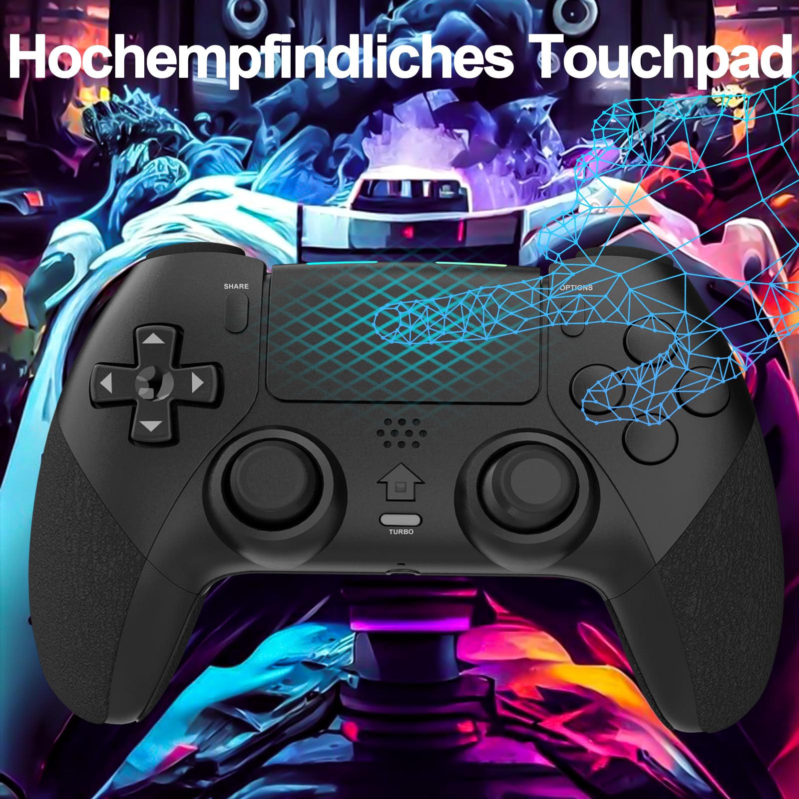 Shiptree Wireless Controller für PS-4, Game Controller Kompatibel mit PS-4/Slim/Pro mit 2 Programmierbaren Tasten, Gamepad mit Trubo/Dual Vibration/6-Achsen Gyro Sensor/Touchpanel/Audio Jack - Schwarz