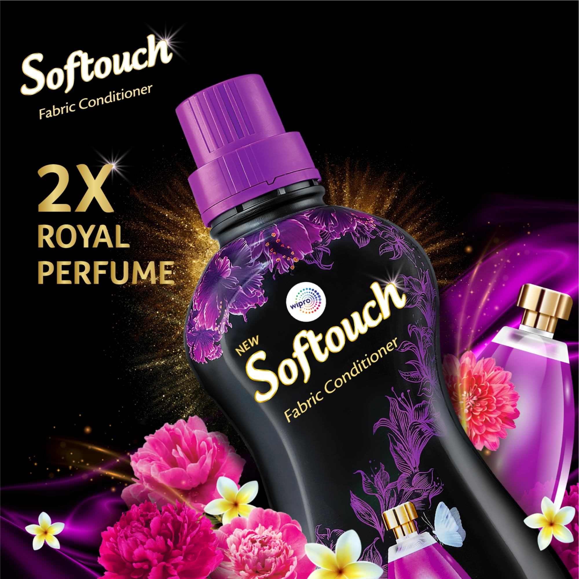 Softouch 2X Royal Perfume 800+200ml Fabric Conditioner with Bergamot, Grapefruit & Jasmine| After Wash Liquid Fabric Softener with & Long-Lasting Fragrance| Suitable for All Clothes 1