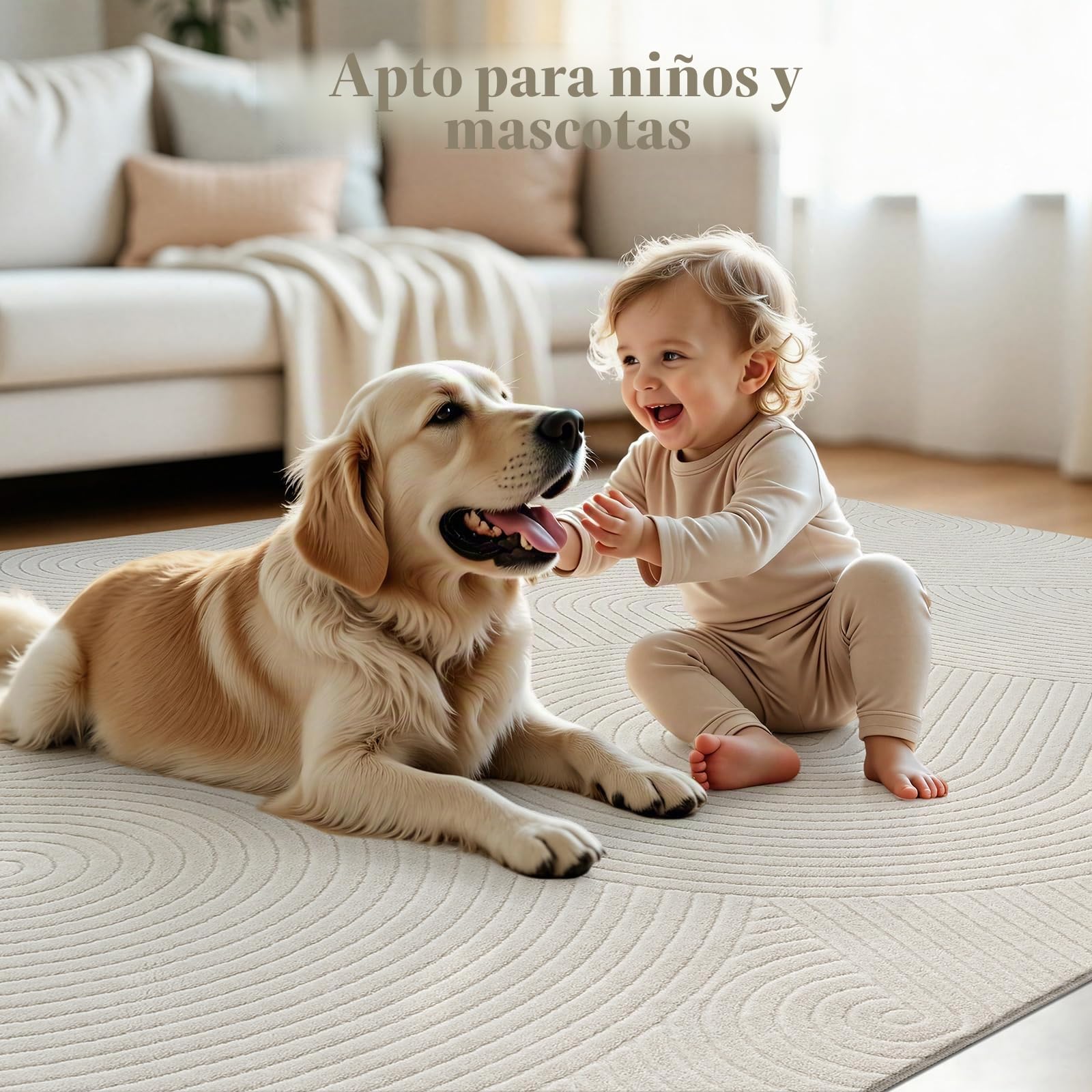 SHACOS Alfombra Salón Beige, Grande Alfombra Habitación Suave Antideslizante, Lavable Tapete Sala Decorativa Estilo Escandinavo para Sala, Dormitorio y Comedor Rug, 200 x 290 cm