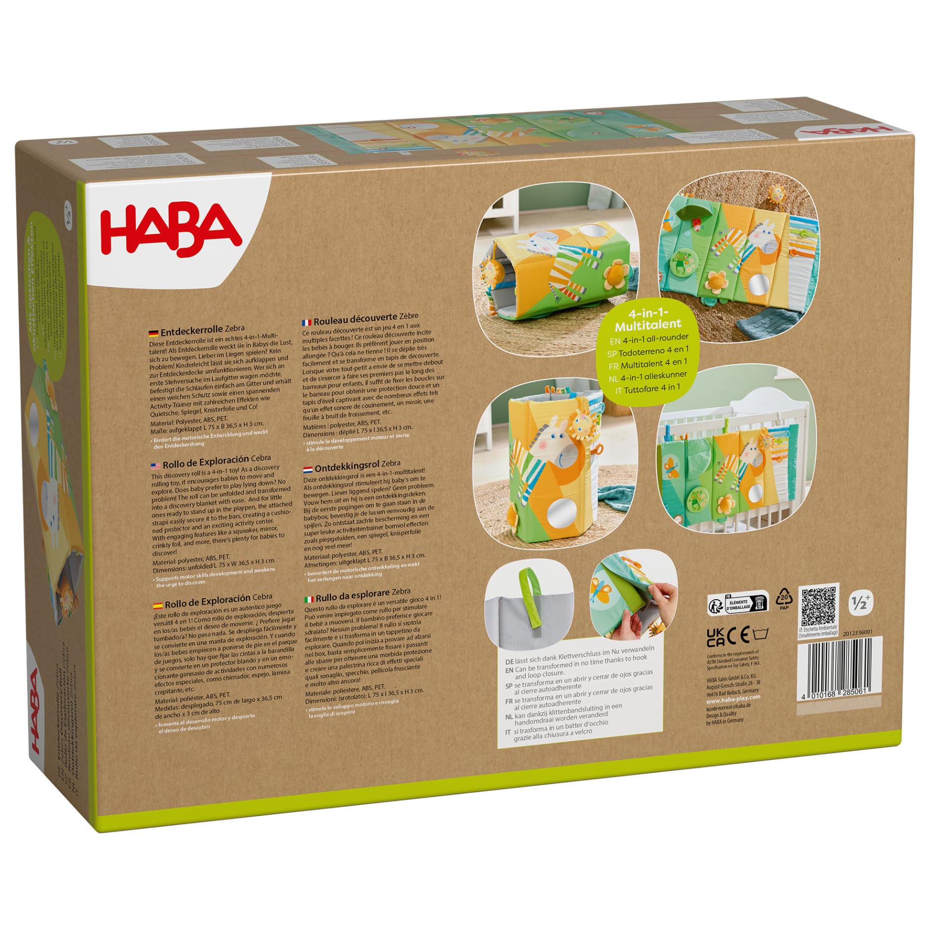 HABA Baby Entdeckerrolle Zebra – Erstes Baby-Spielzeug 4-in-1 Multitalent ab 6 Monaten mit spannenden Effekten & Activity-Trainer – 2012336001