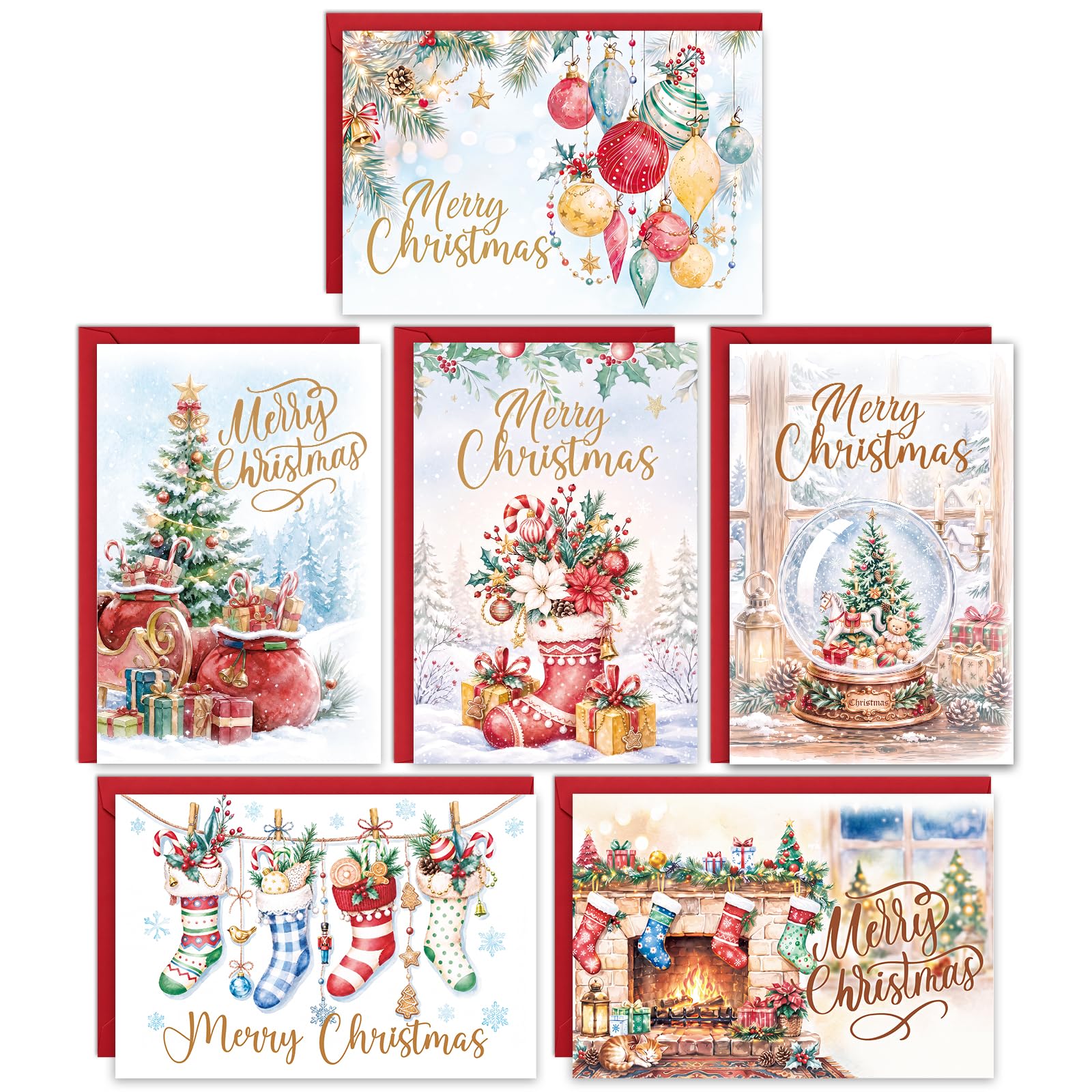 Hierein Christmas Cards Multipack of 24, 6 Assorted Designs Christmas Cards
