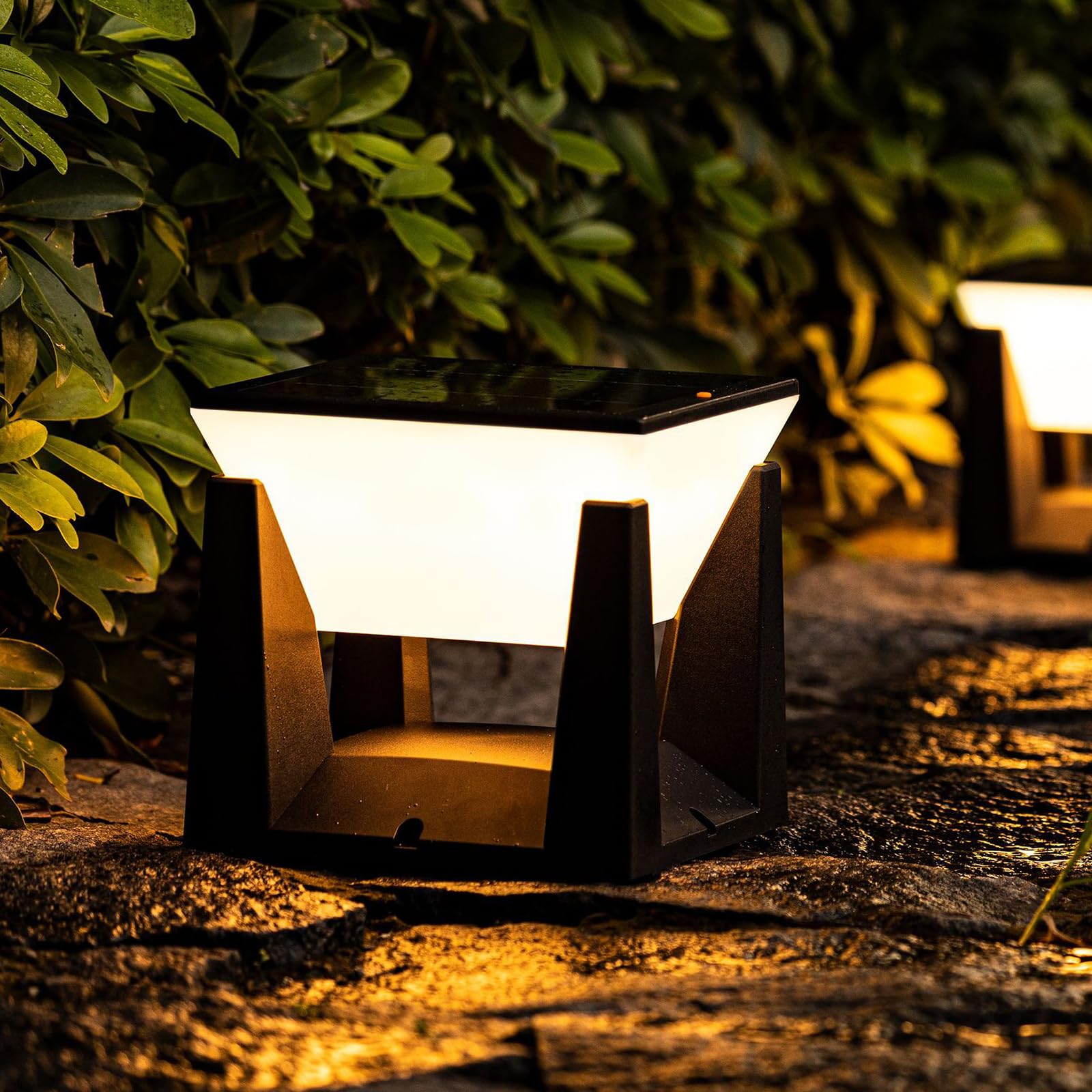 ACMHNC Sockelleuchte außen Solar, Pollerleuchte Außen IP65 Wasserdicht, Garten Außenlampe Stehend Schwarz 3000K