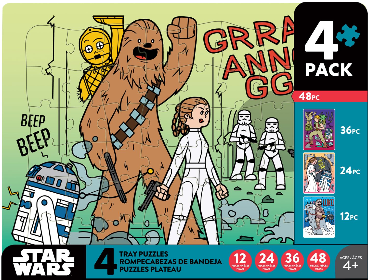Buffalo Games - Star Wars - Four 12-48 Piece Puzzle Board Preschool Tray Puzzles - Finished Puzzle Sizes are 14 x 10.75in