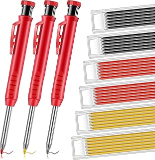 Outus Solid Carpenter Pencil for Construction and Refills with Built in Sharpener, Long Nosed Deep Hole Mechanical Pencil Marker Marking Tool for Scriber Woodworking Architect Carpenter (39 Pieces)