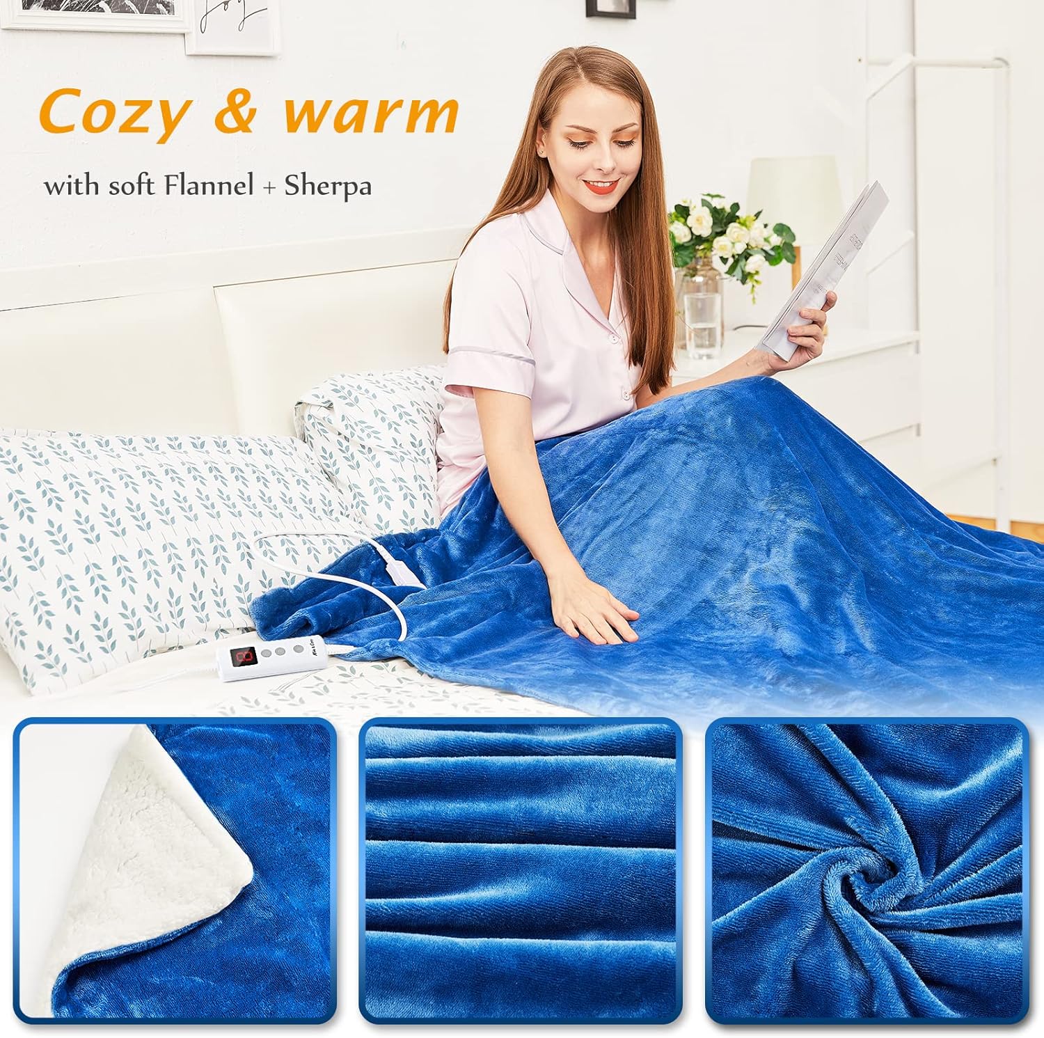 review Mia&Coco Electric Heated Blanket Throw Flannel Sherpa Fast Heating 50