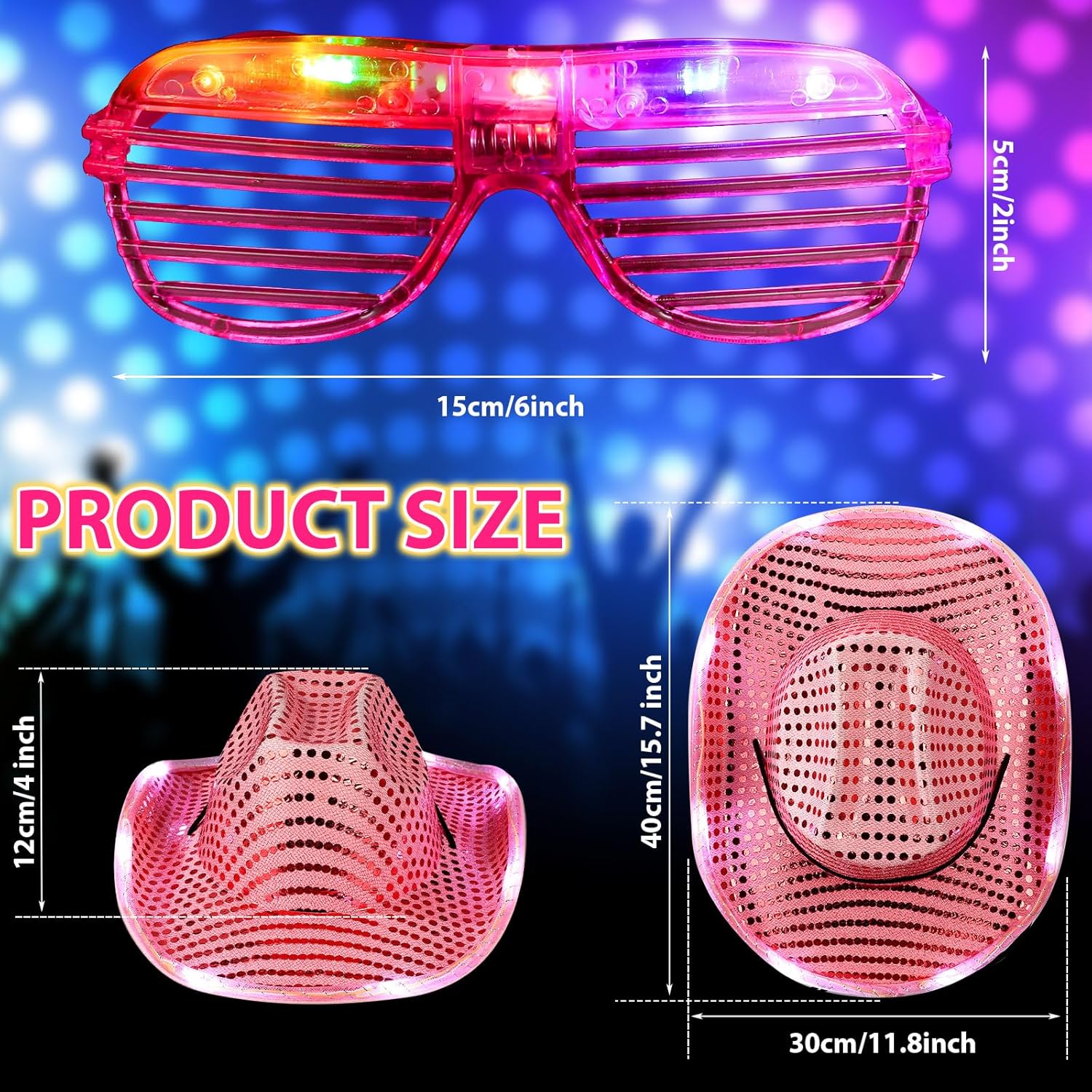 Maitys Light Cowgirl Hat and LED Glasses Glow Cowboy Hat Glasses Shutter for Women Men Birthday Party Costume Outfit Supplies - Image 2