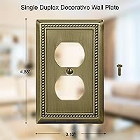 Vista 2 de Cubierta de Interruptor de Luz de Tomacorriente Dúplex Individual Belaire de Metal con Cuentas para Pared, Paquete de 4 Latón Antiguo 1 Gang