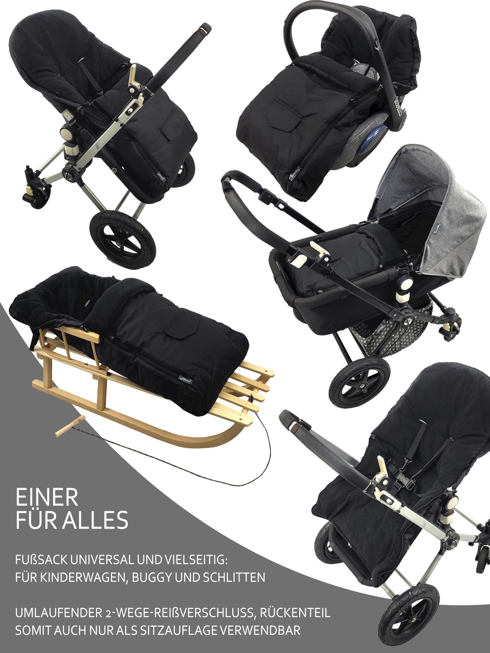 Offerta combinata [slitta in legno + sacco nanna invernale universale, 90 cm), slittino con schienale e corda di traino, adatto per ovetto, passeggino, passeggino con pile termico (arancione)